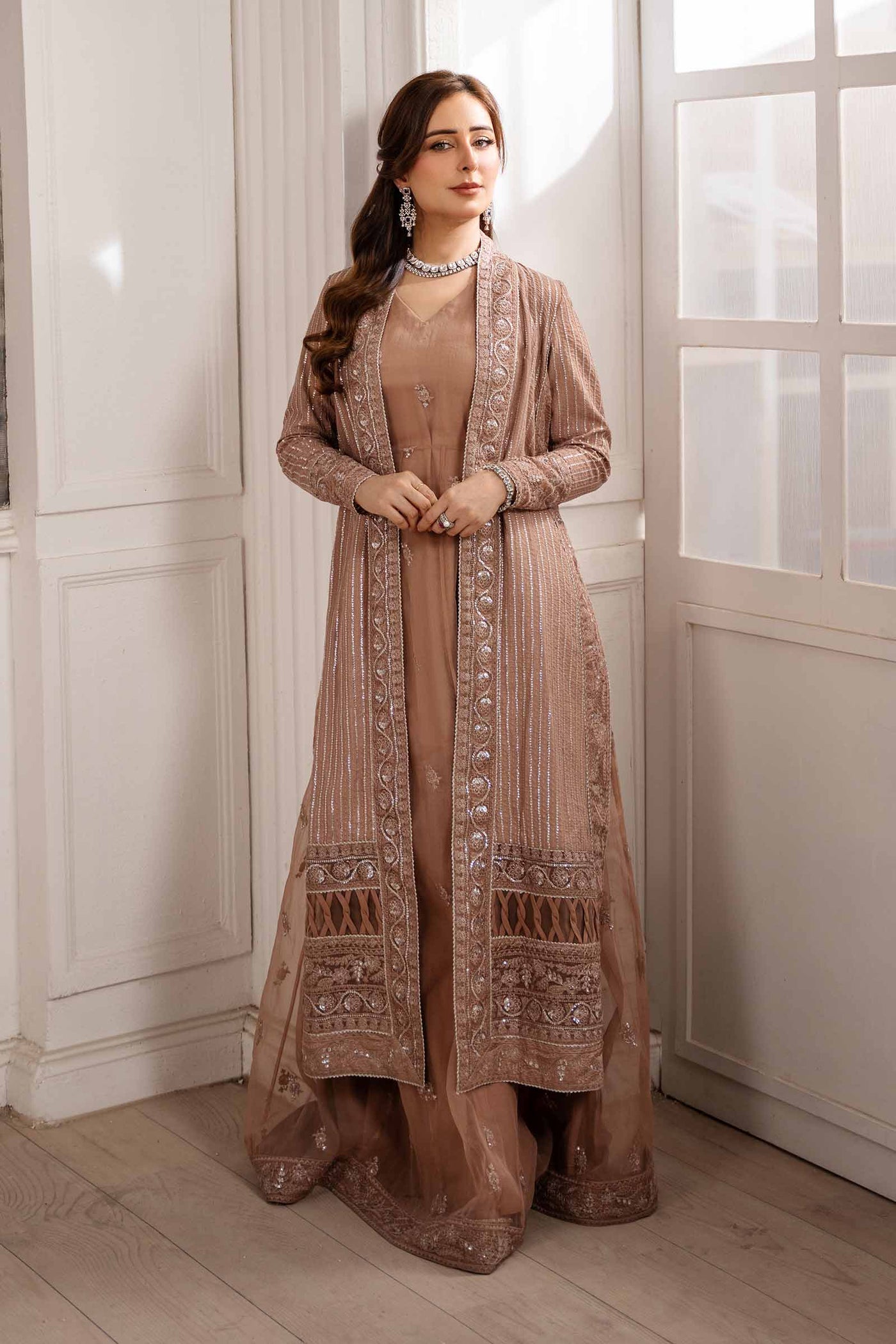 2 Piece Embroidered Raw Silk Suit | SF-EA25-16