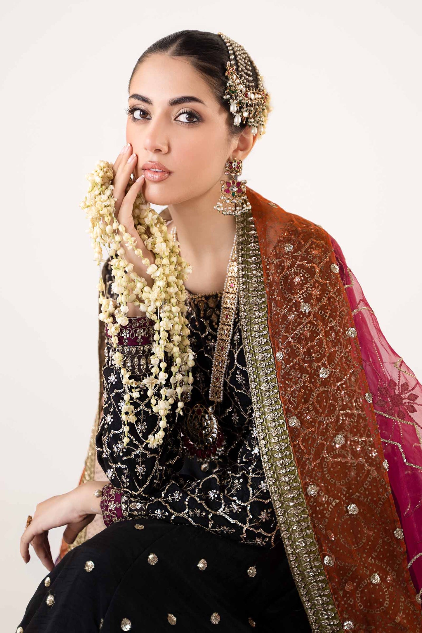 3 Piece Embroidered Raw Silk Suit