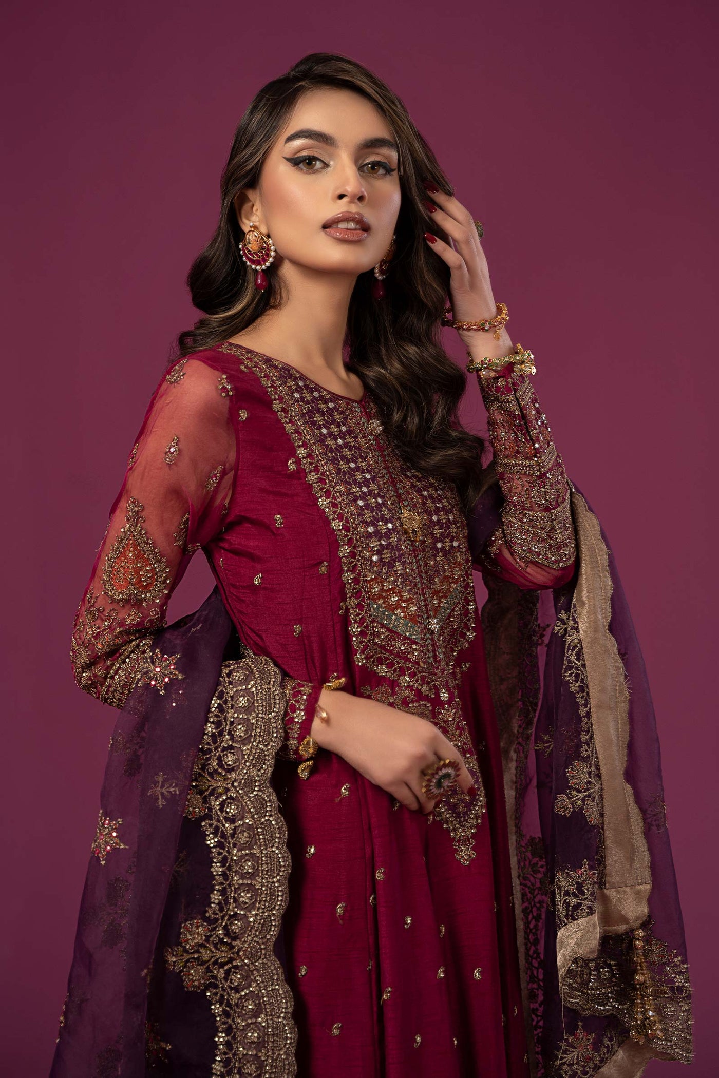 3 Piece Embroidered Raw Silk Suit