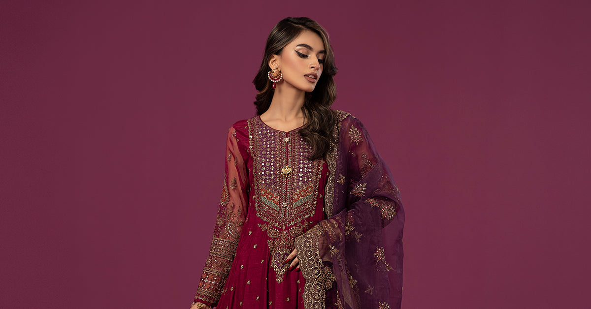 3 Piece Embroidered Raw Silk Suit