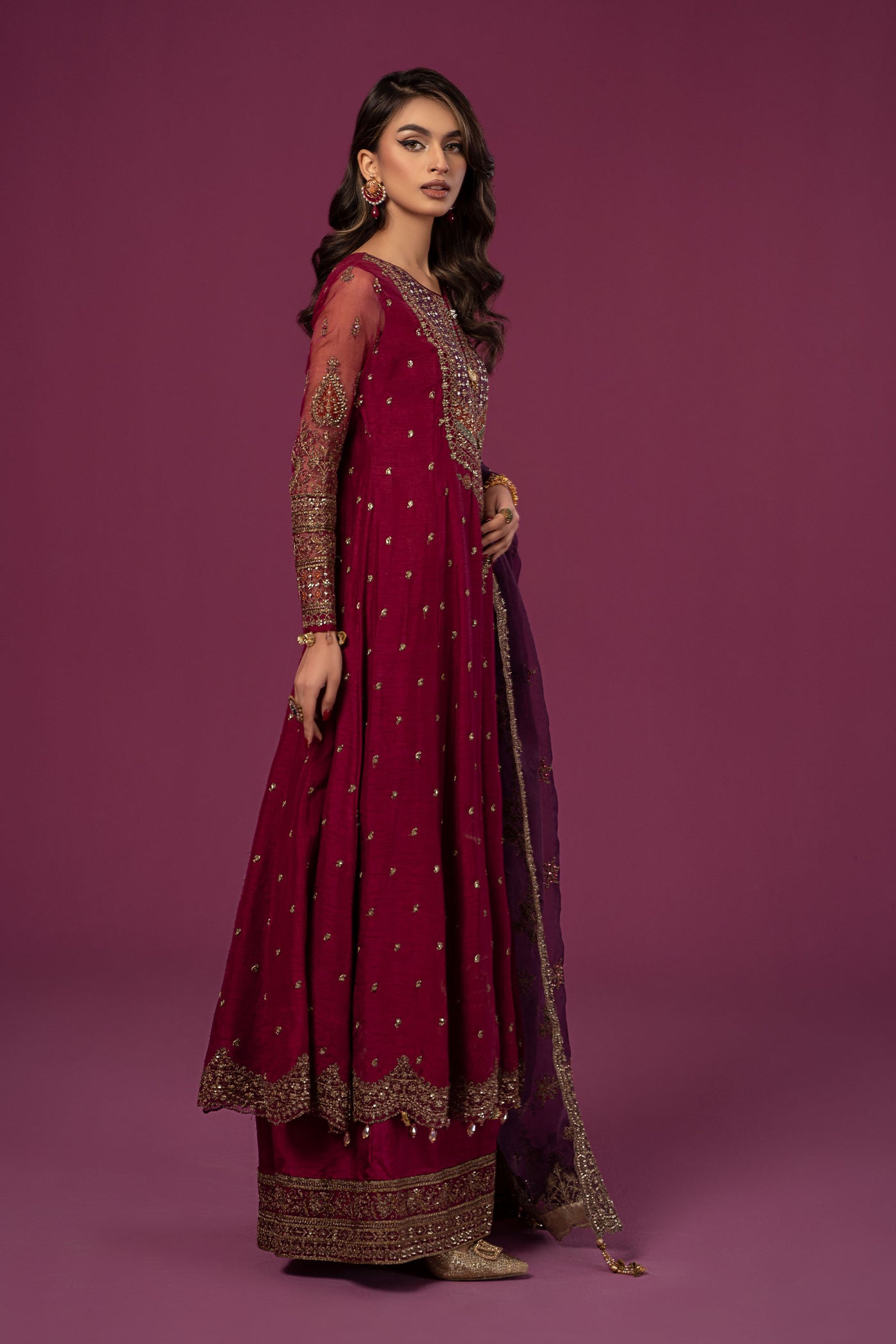 3 Piece Embroidered Raw Silk Suit