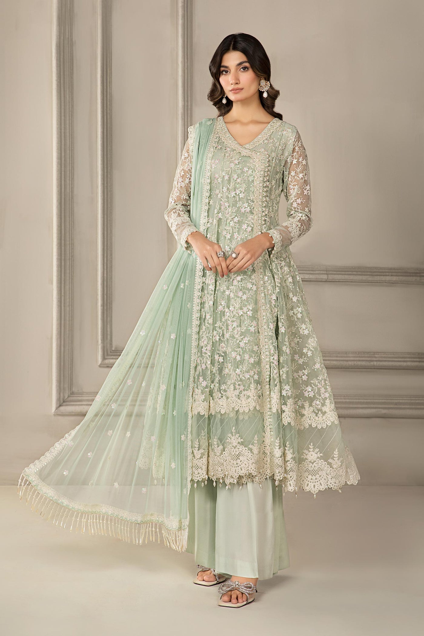 3 Piece Embroidered Organza Suit