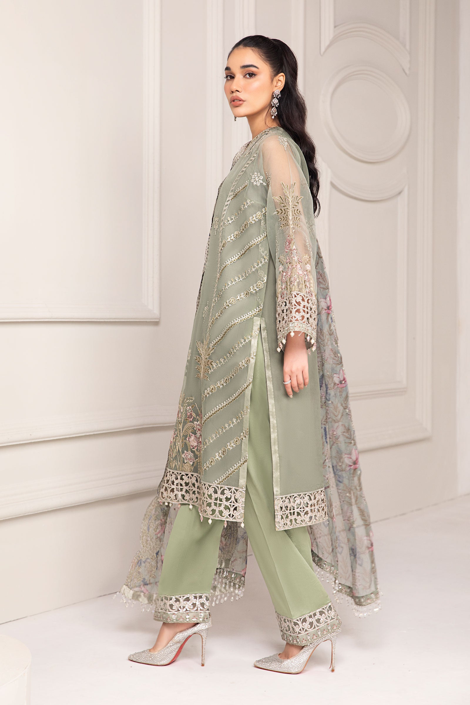 3 Piece Embroidered Organza Suit