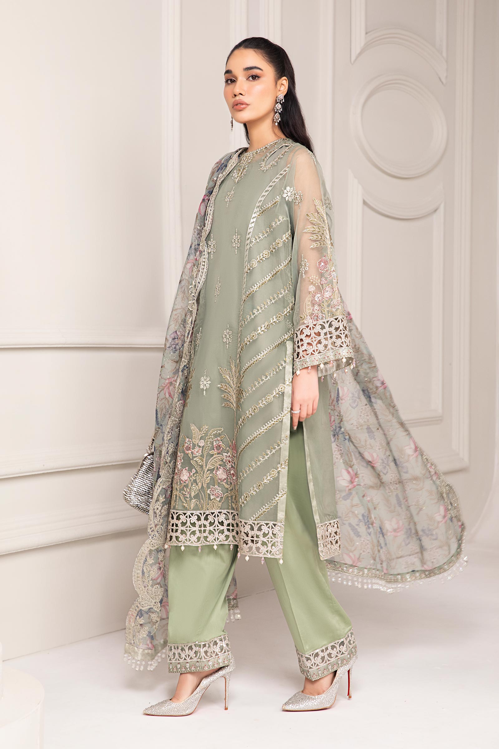 3 Piece Embroidered Organza Suit