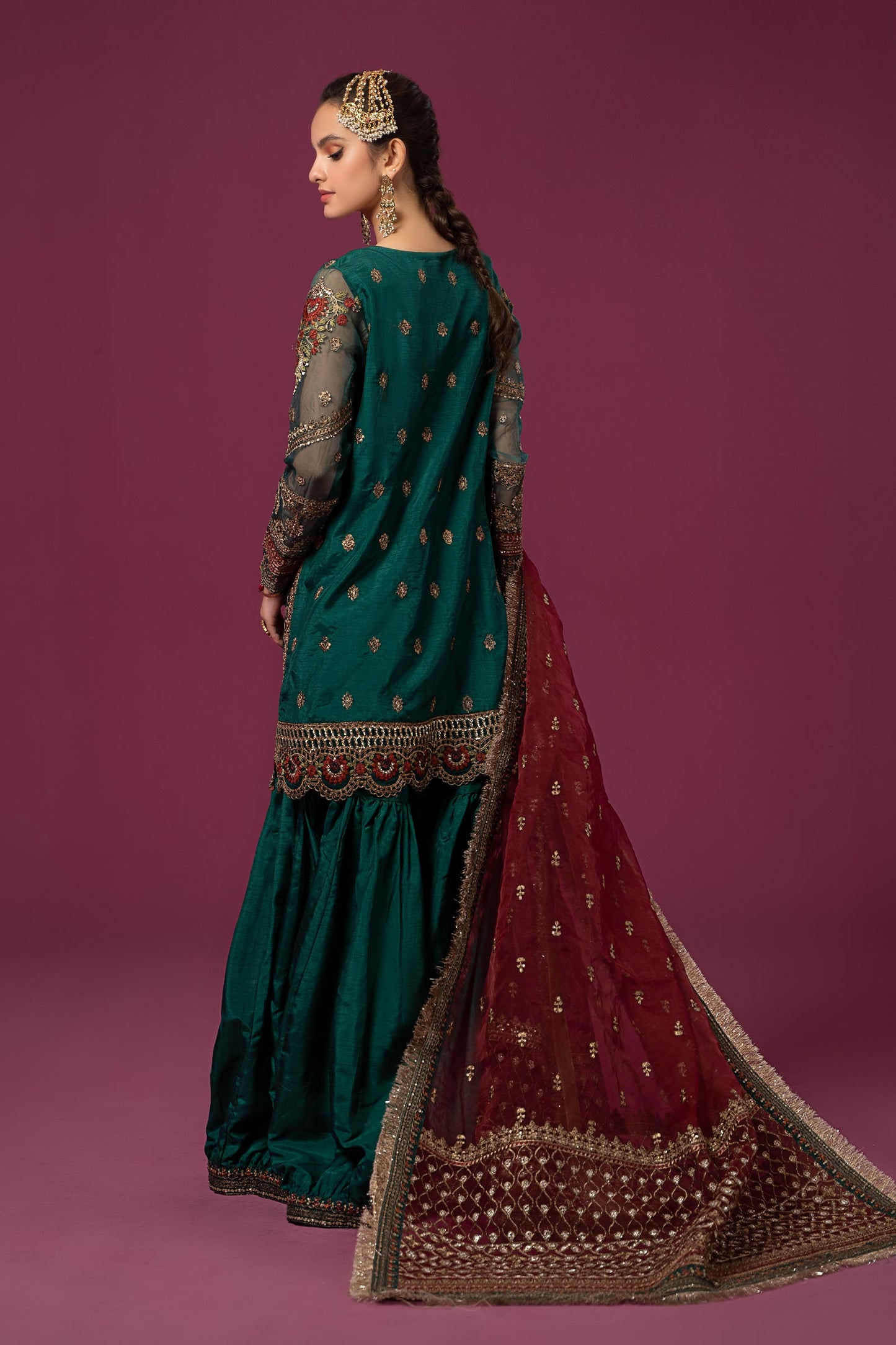 3 Piece Embroidered Raw Silk Suit