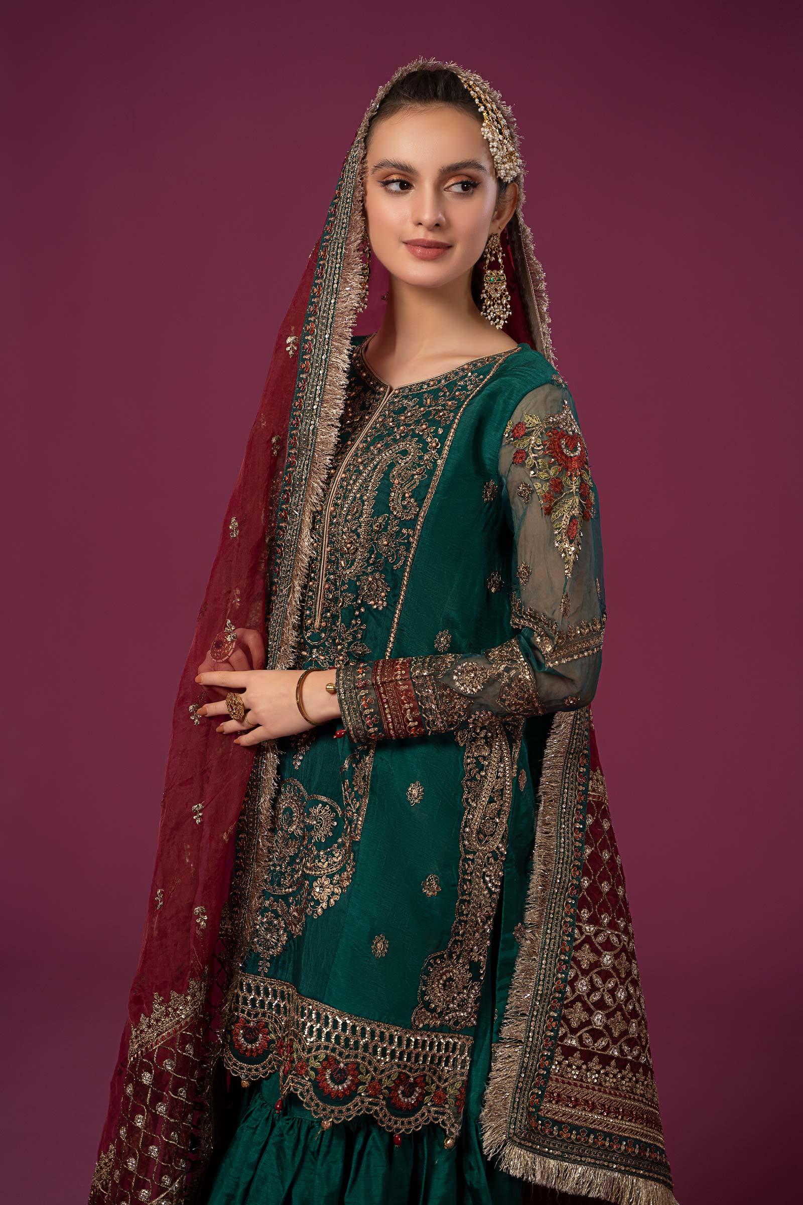3 Piece Embroidered Raw Silk Suit