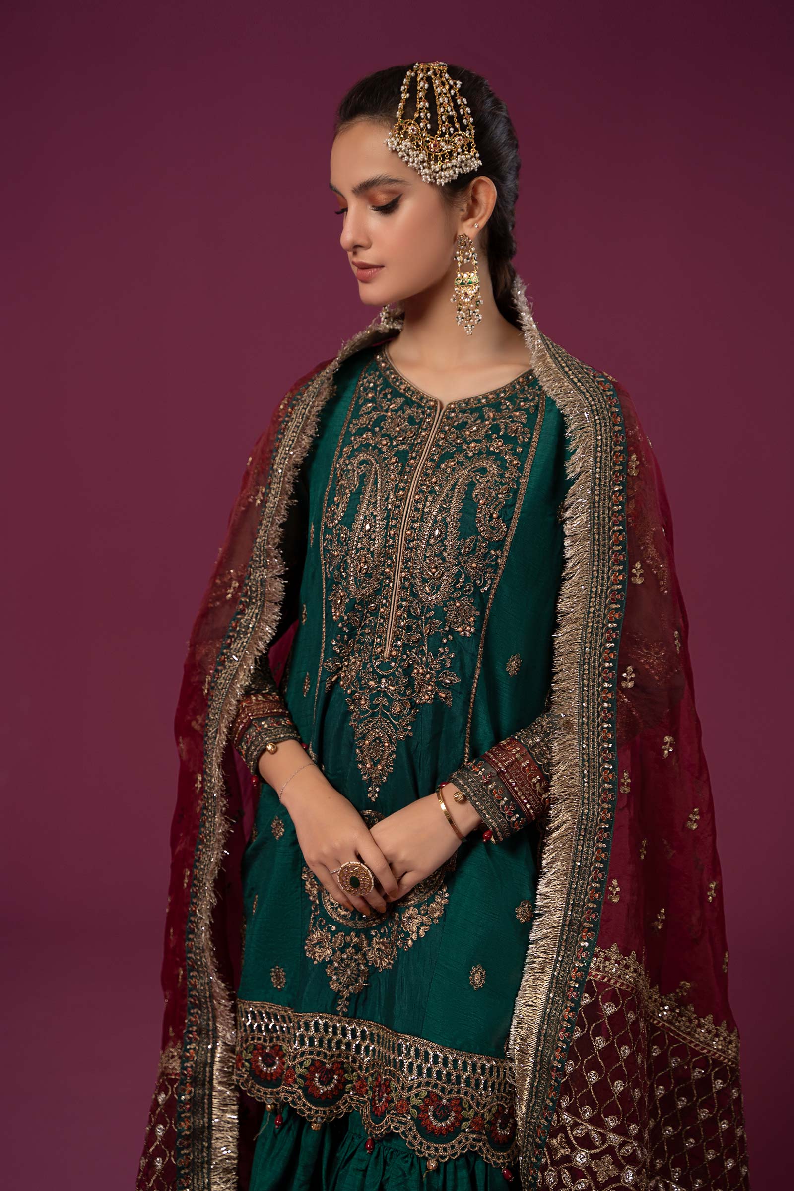 3 Piece Embroidered Raw Silk Suit