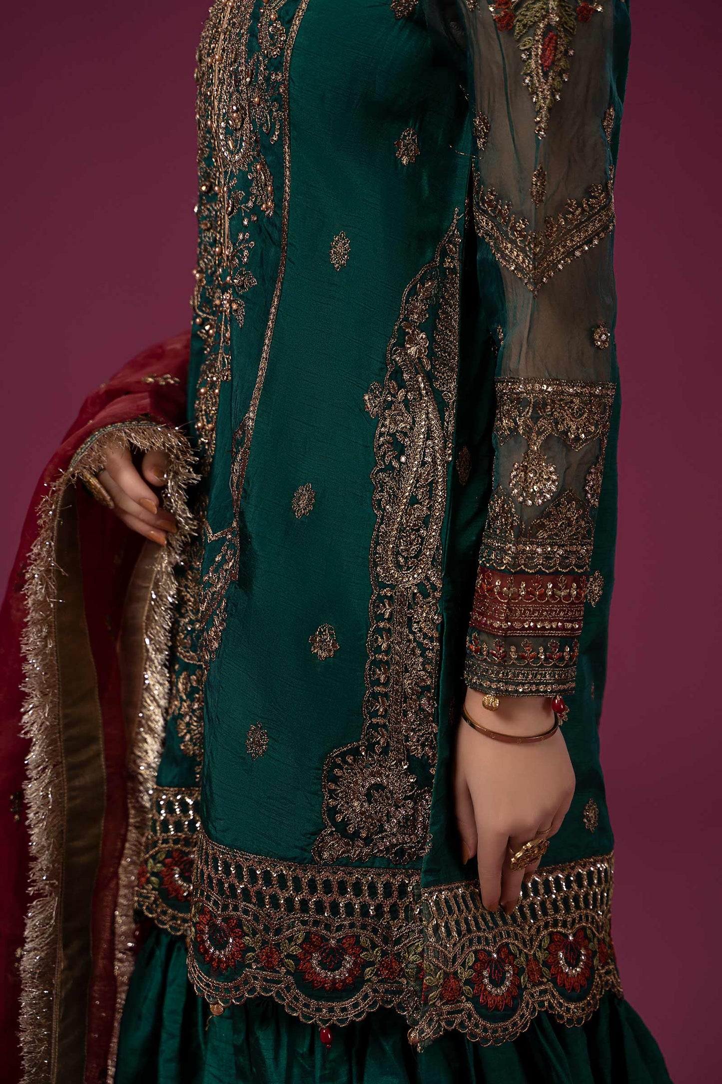 3 Piece Embroidered Raw Silk Suit