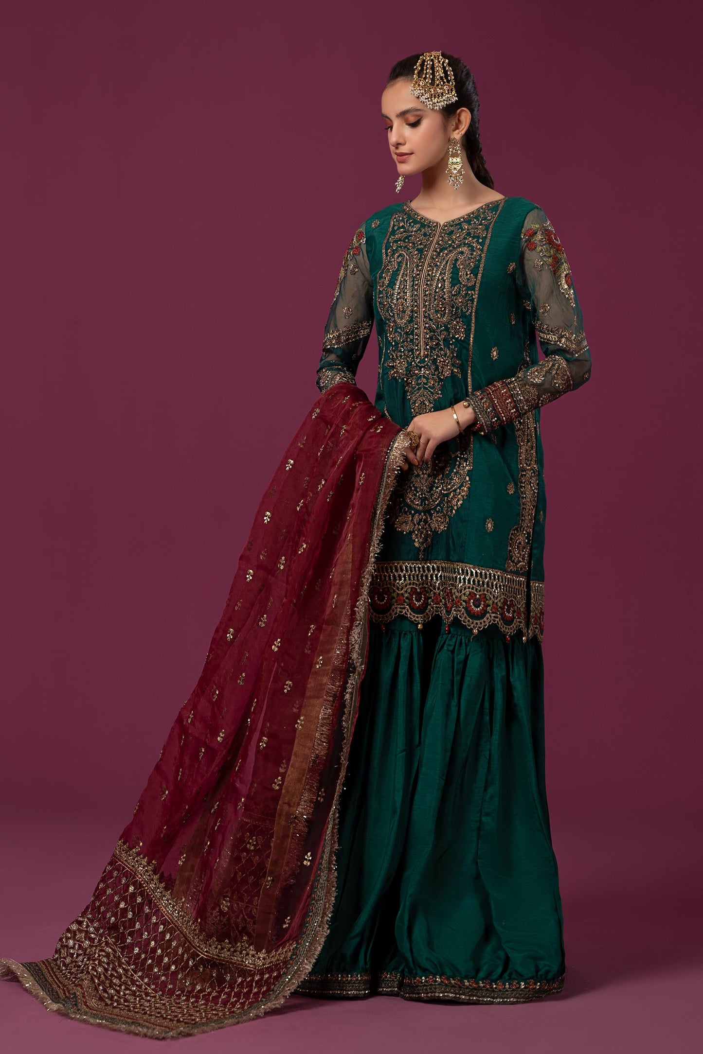 3 Piece Embroidered Raw Silk Suit