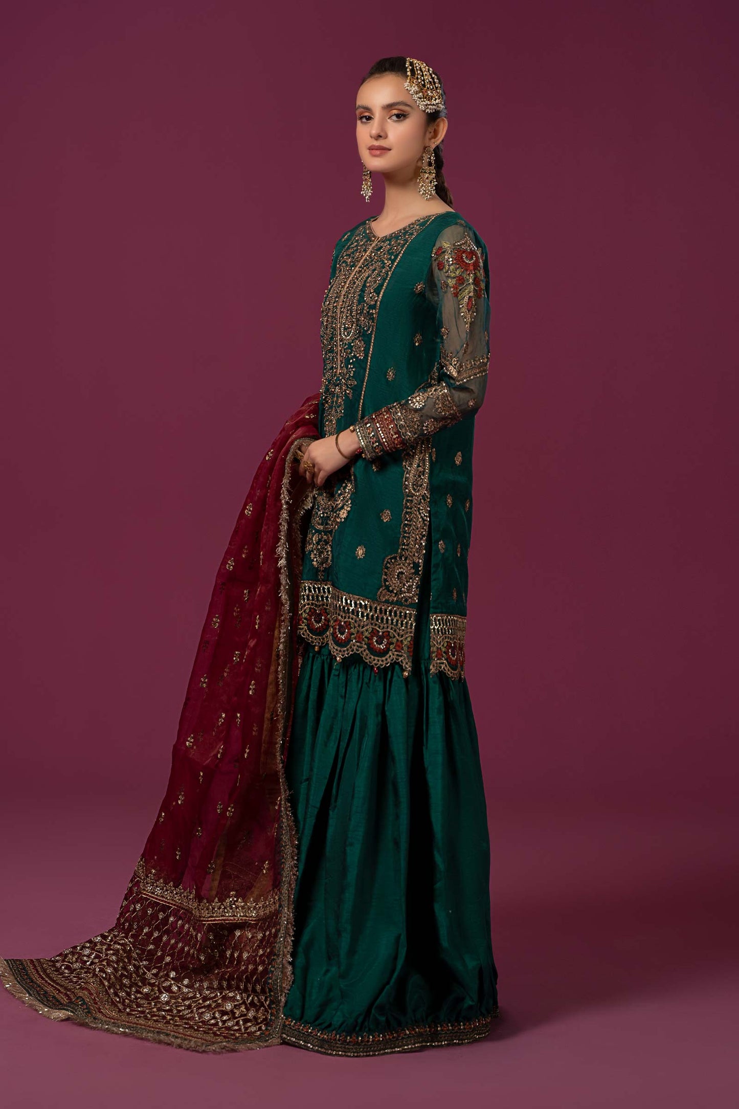 3 Piece Embroidered Raw Silk Suit