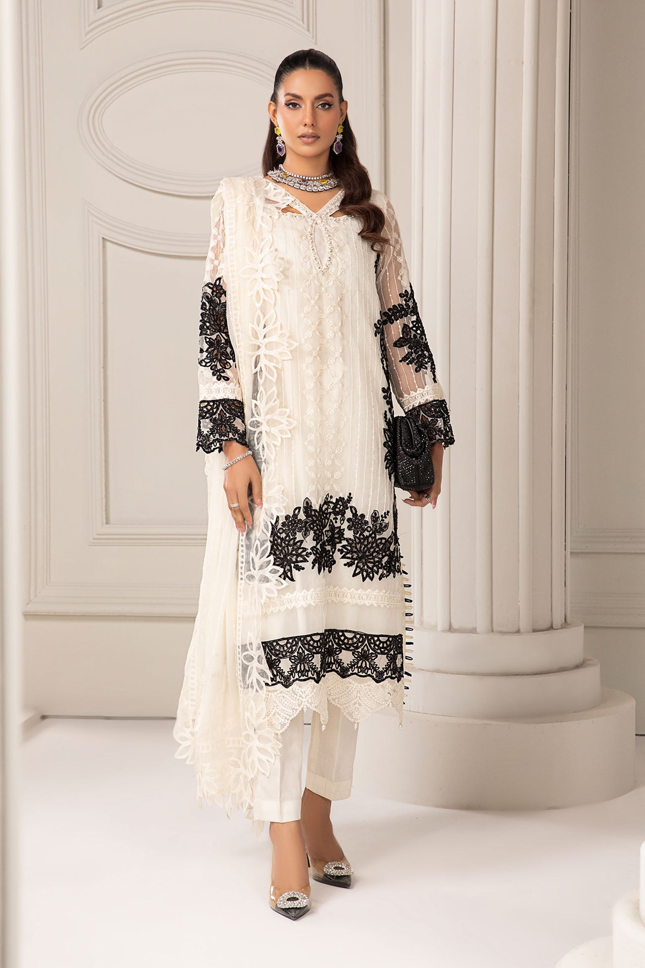 3 Piece Embroidered Organza Suit