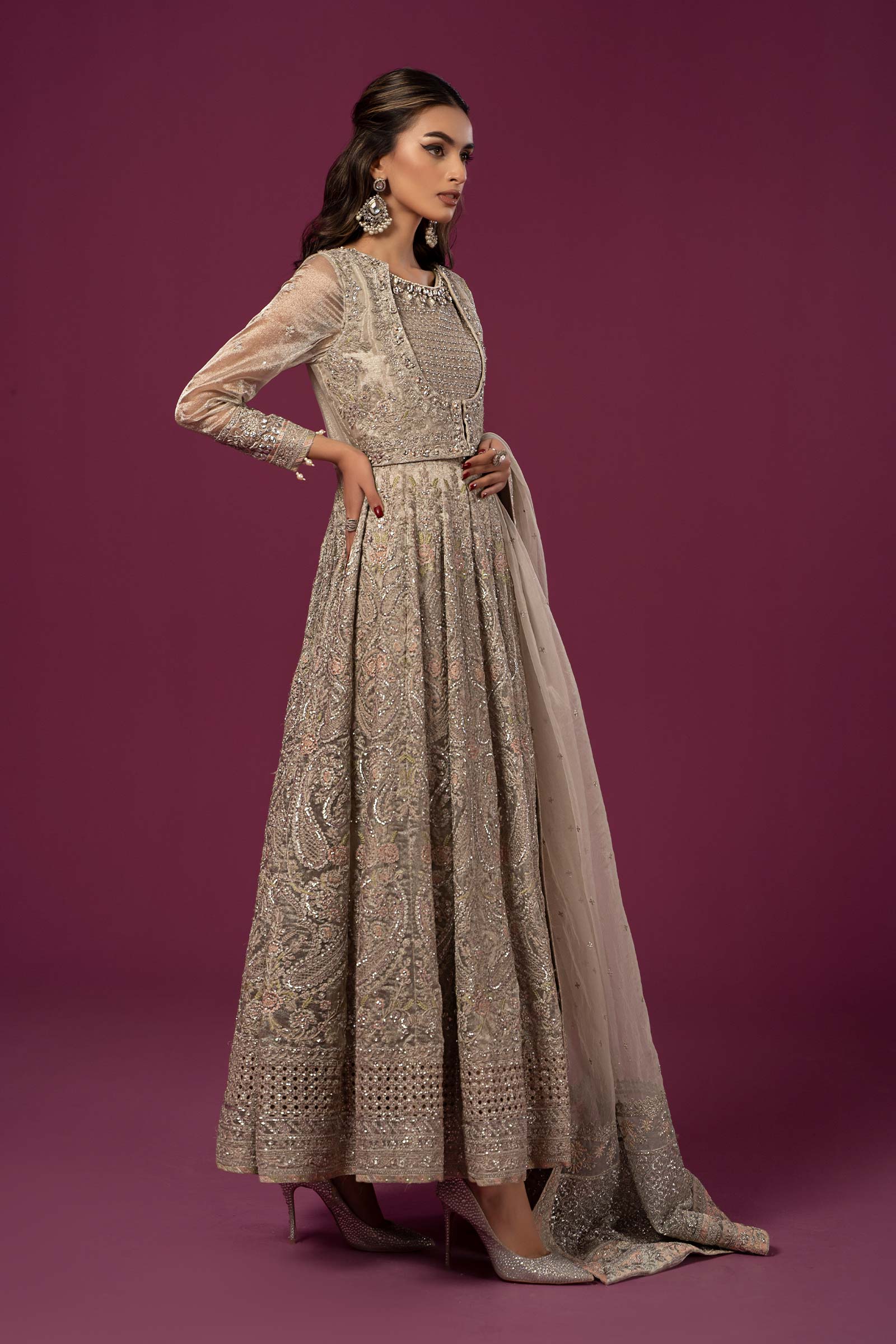 3 Piece Embroidered Net Suit