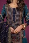 3 Piece Embroidered Raw Silk Suit