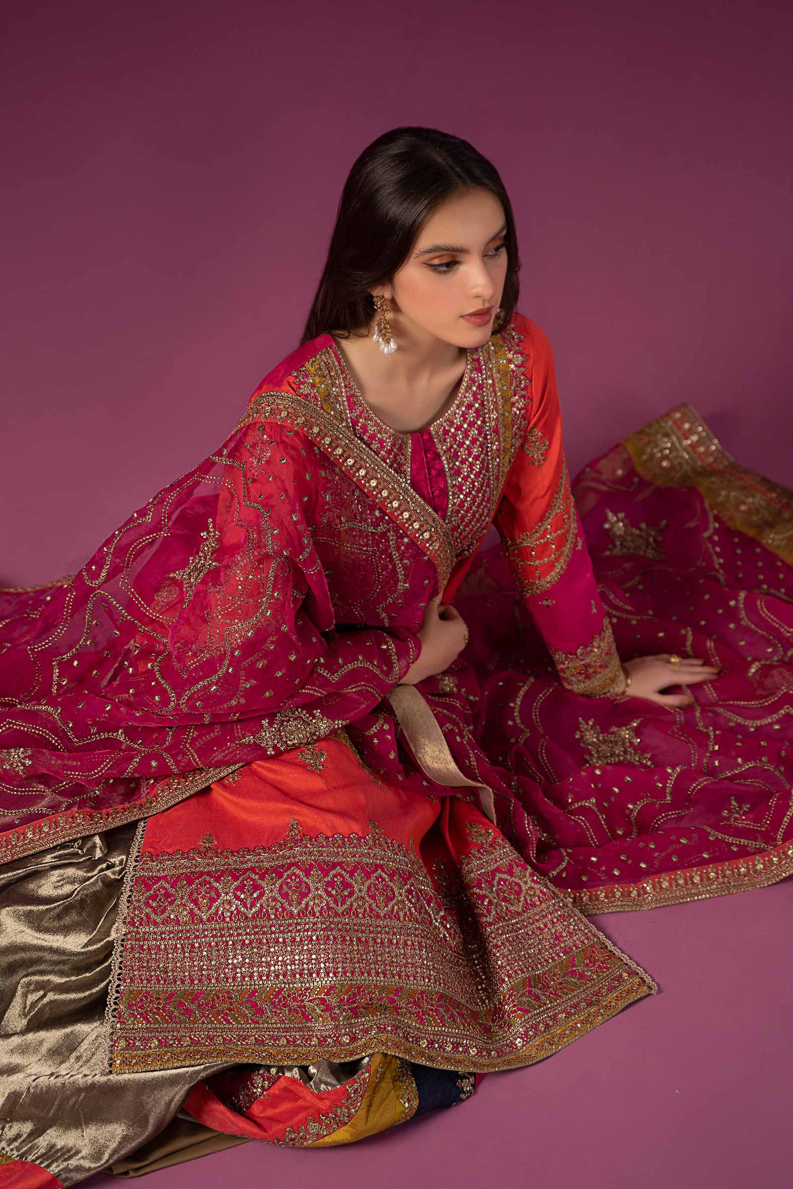3 Piece Embroidered Raw Silk Suit