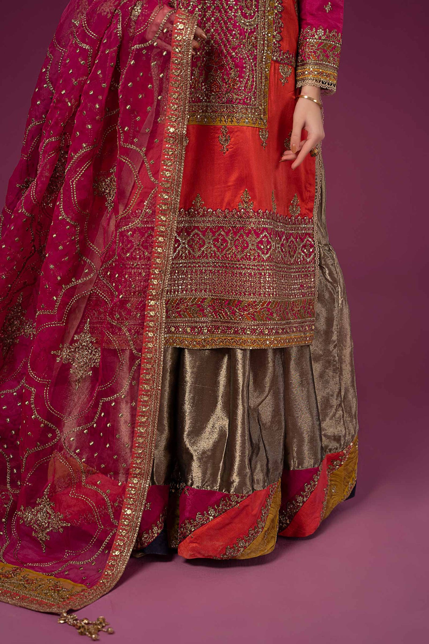 3 Piece Embroidered Raw Silk Suit