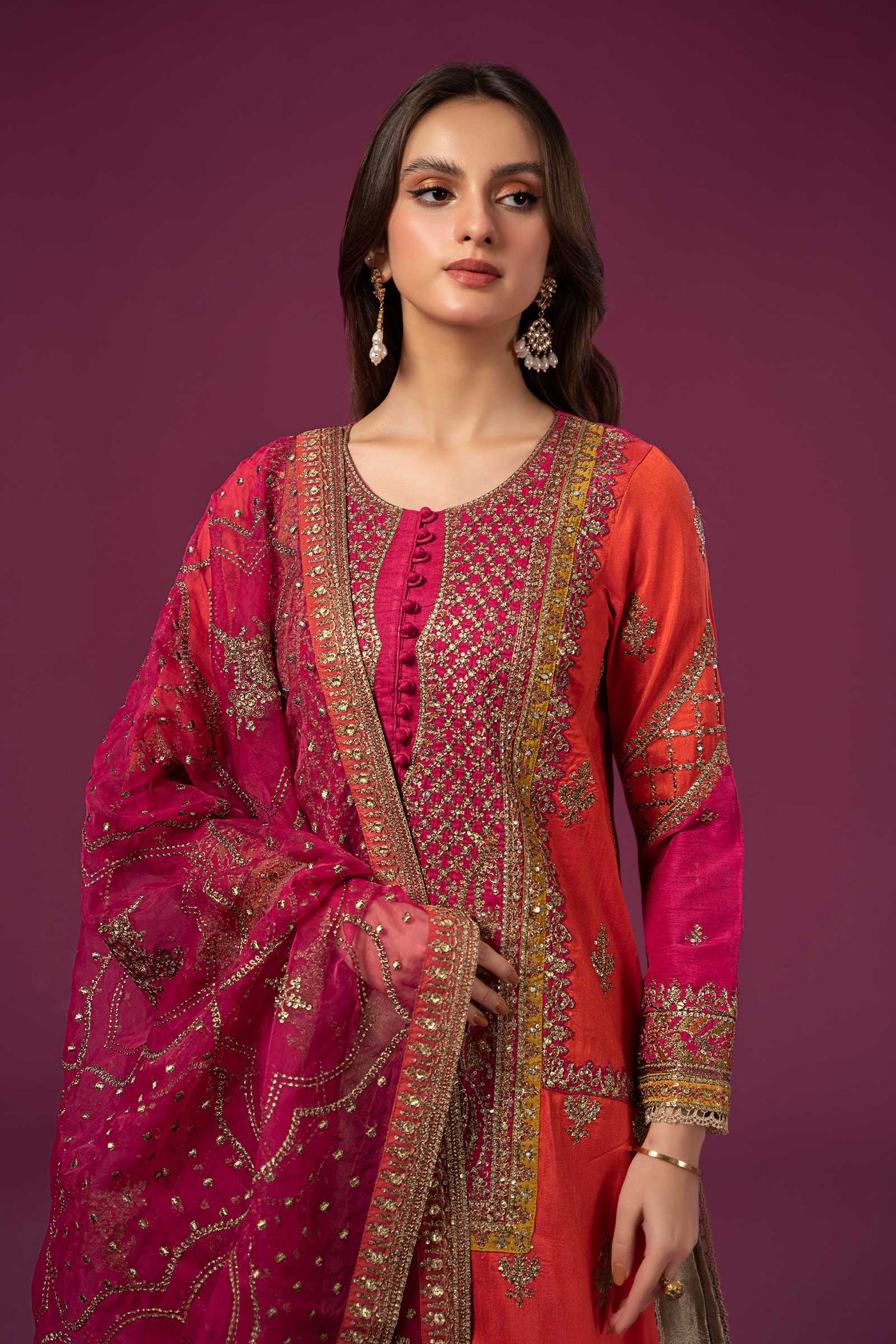 3 Piece Embroidered Raw Silk Suit