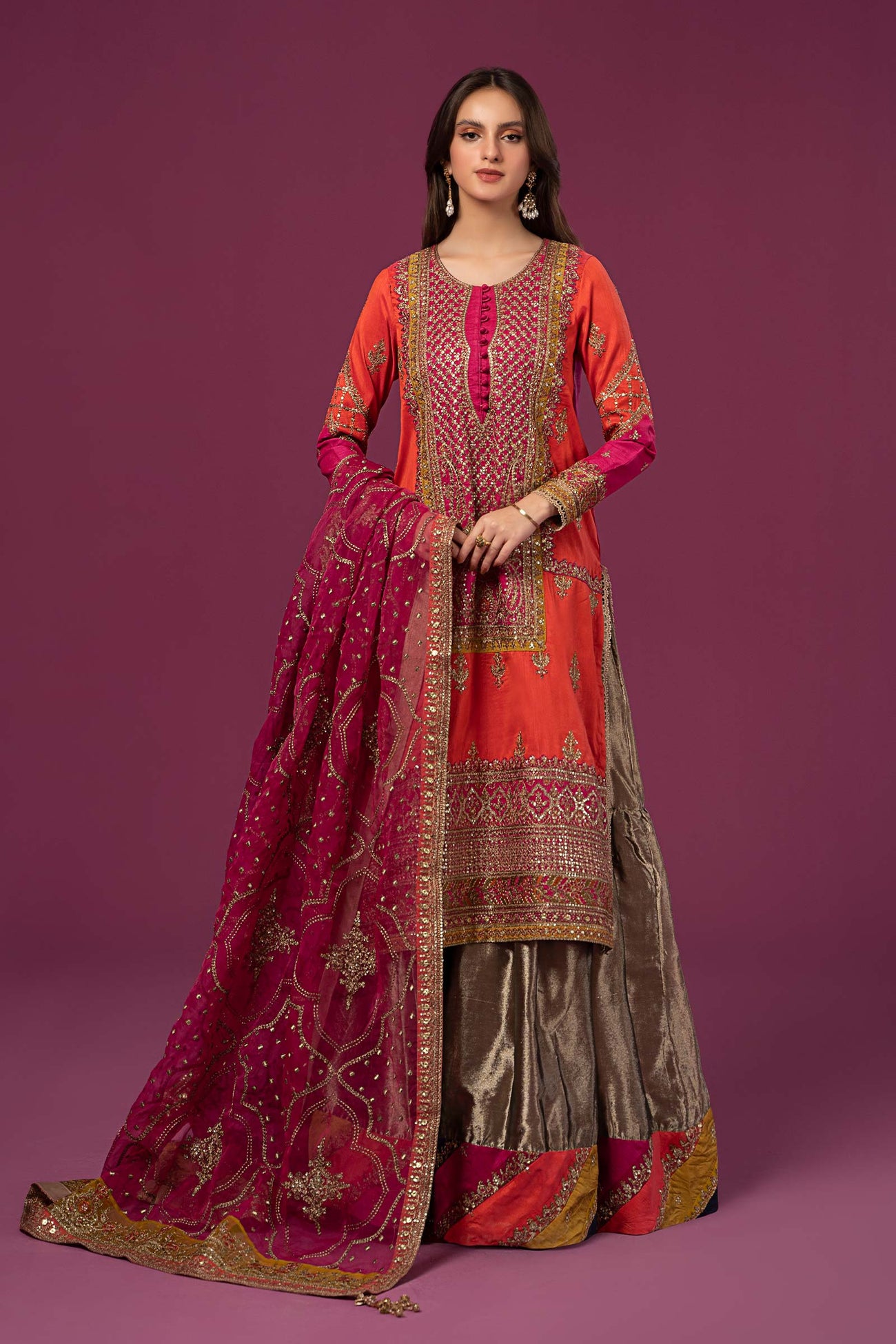 3 Piece Embroidered Raw Silk Suit