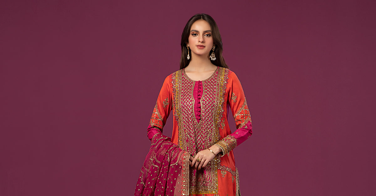 3 Piece Embroidered Raw Silk Suit