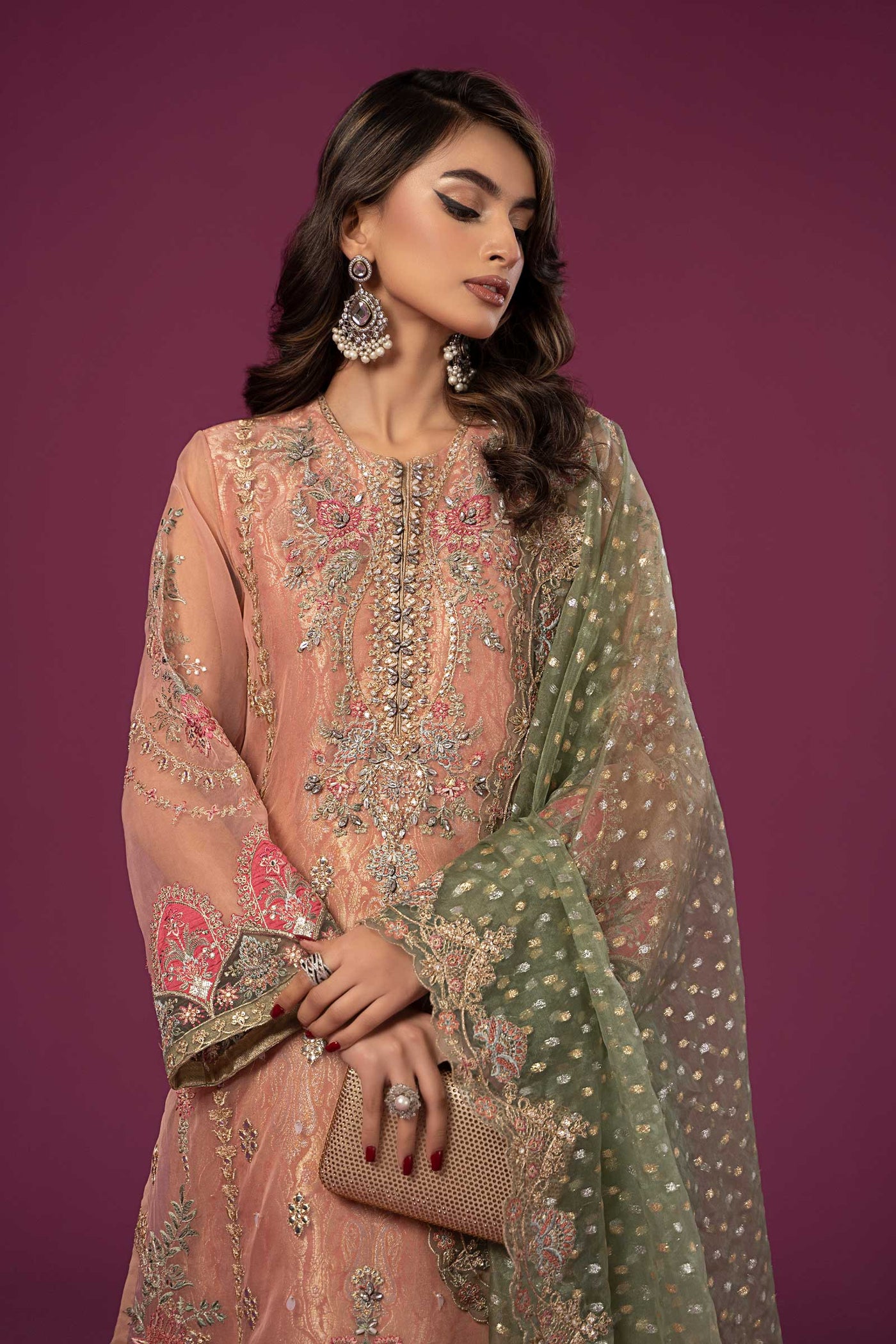 3 Piece Embroidered Organza Suit