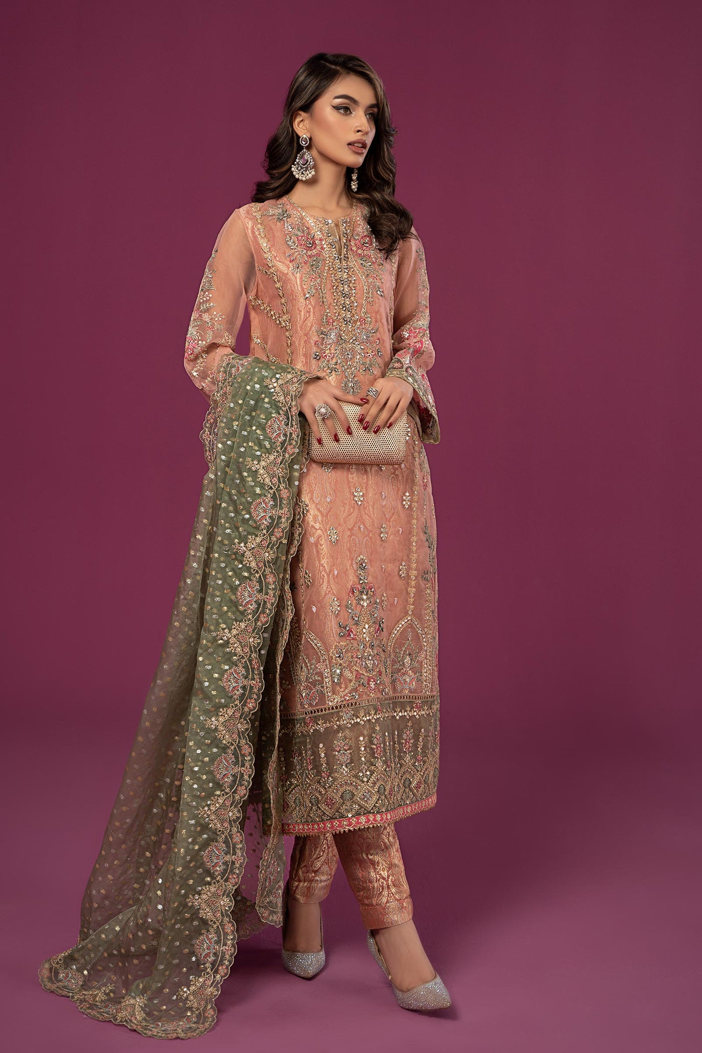 3 PIECE EMBROIDERED ORGANZA SUIT | SF-EF24-37
