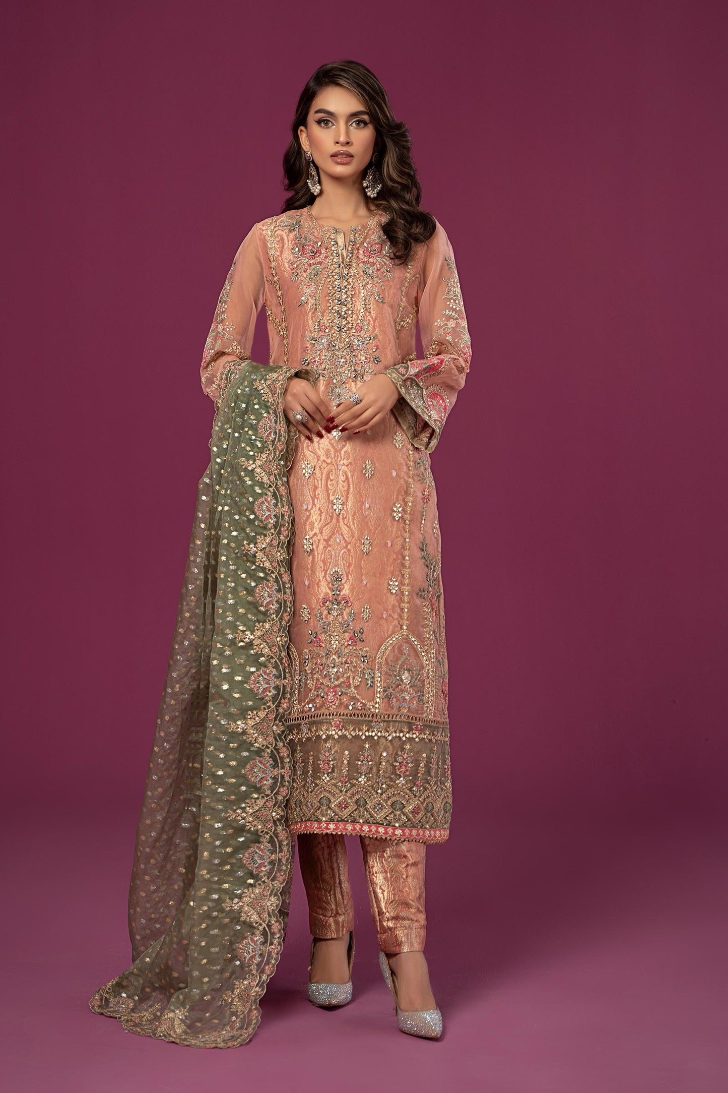 3 Piece Embroidered Organza Suit