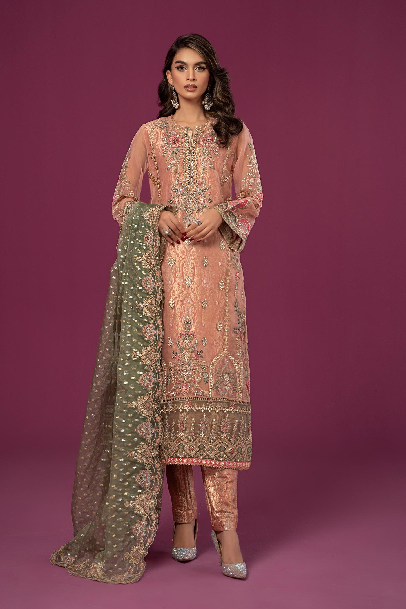 3 Piece Embroidered Organza Suit