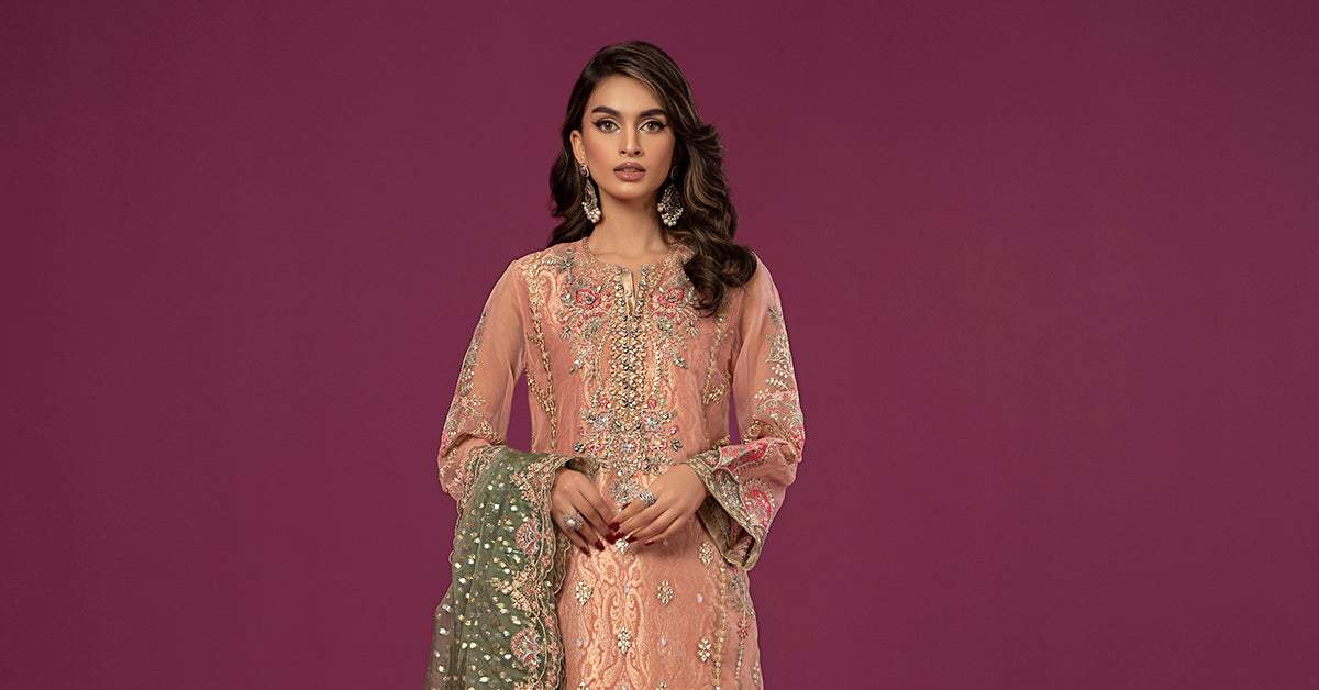 3 Piece Embroidered Organza Suit
