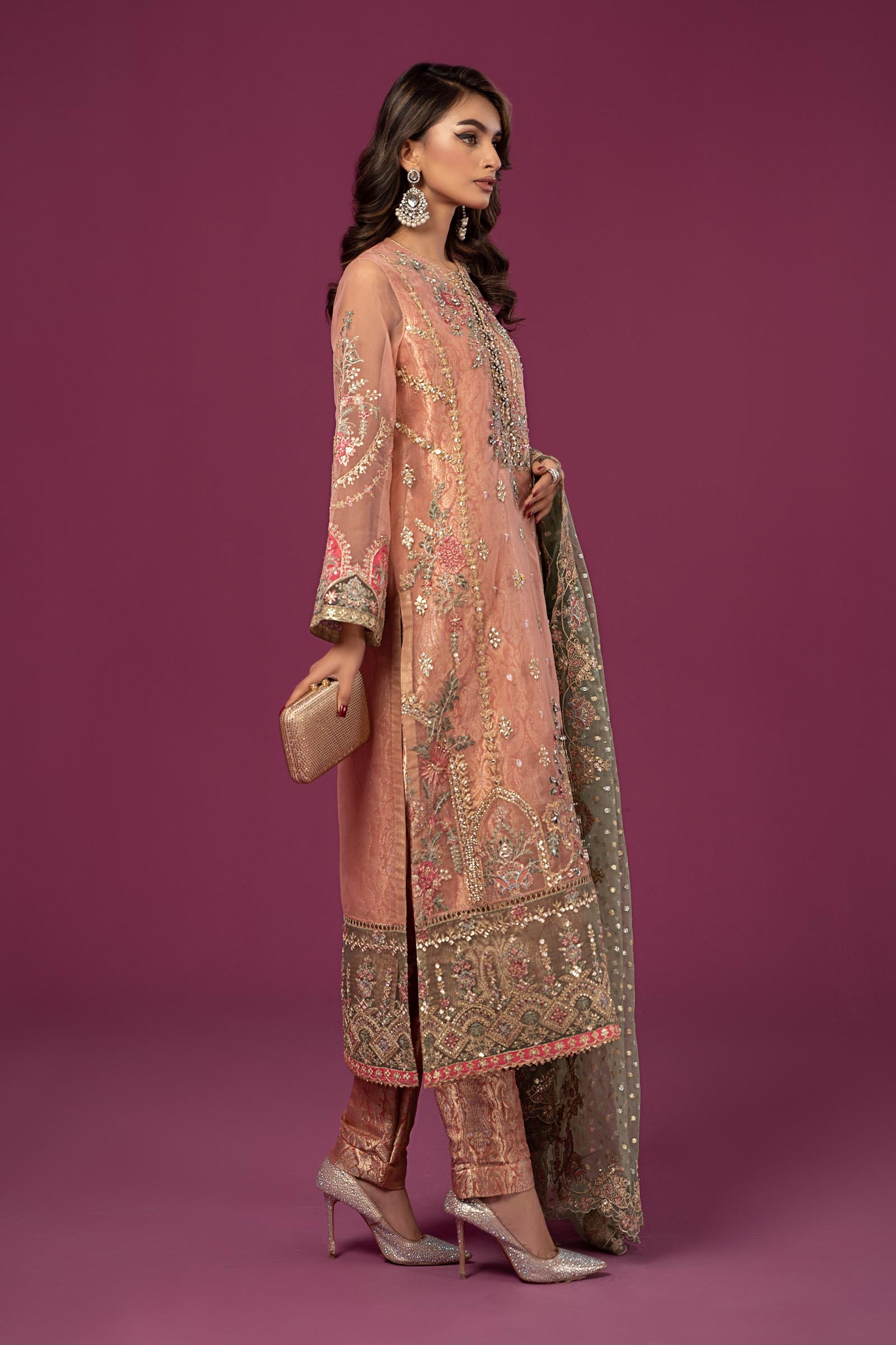 3 Piece Embroidered Organza Suit