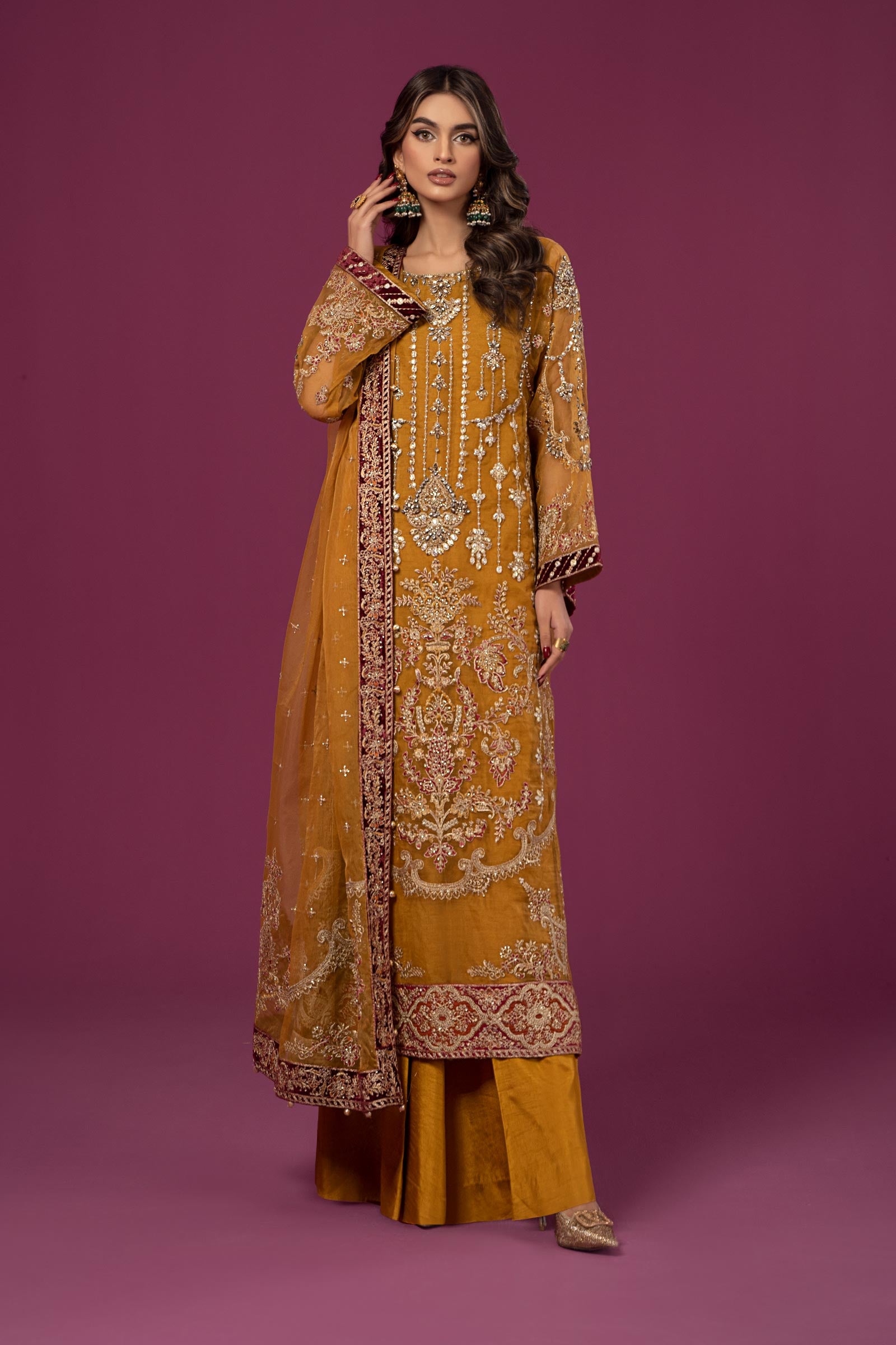 3 Piece Embroidered Organza Suit