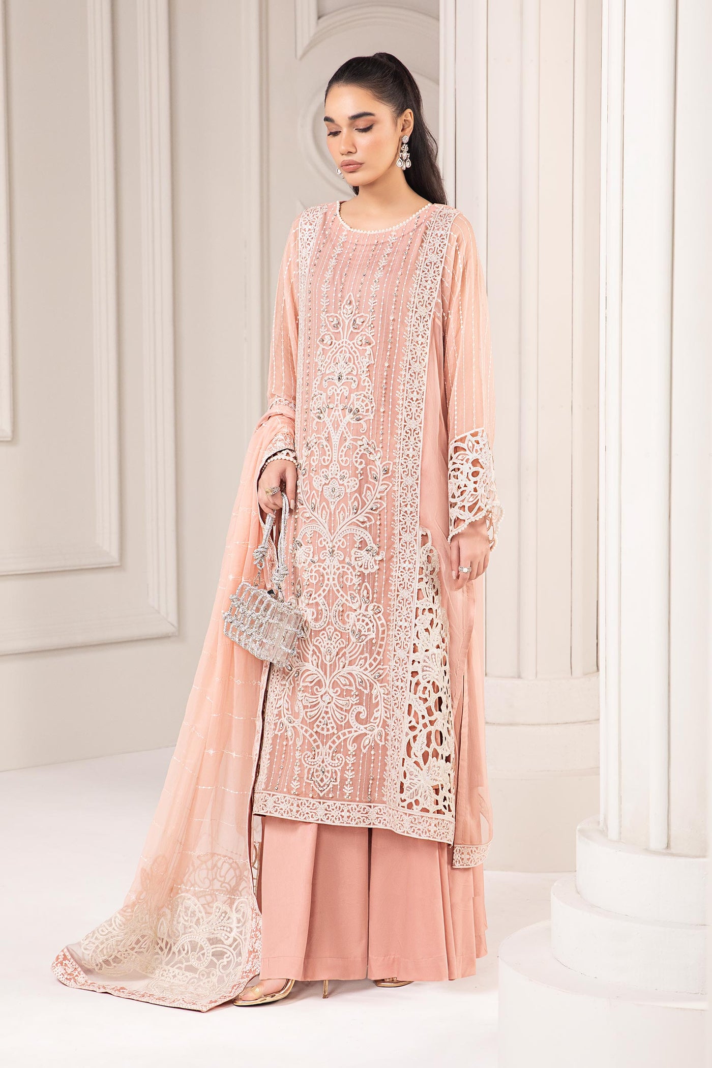 3 PIECE EMBROIDERED CHIFFON SUIT | SF-EF24-67