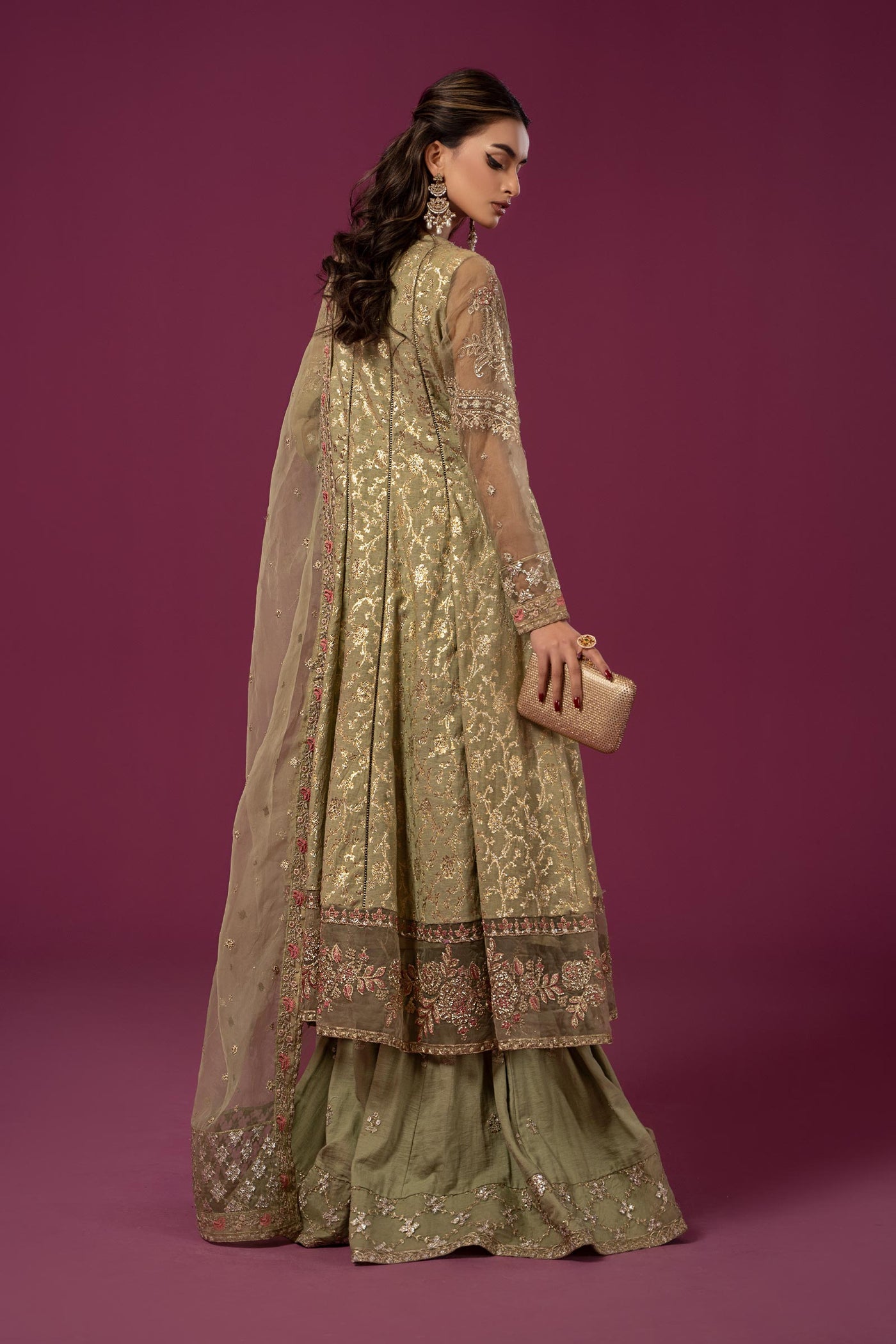 3 Piece Embroidered Cotton Lurex Jacquard Suit
