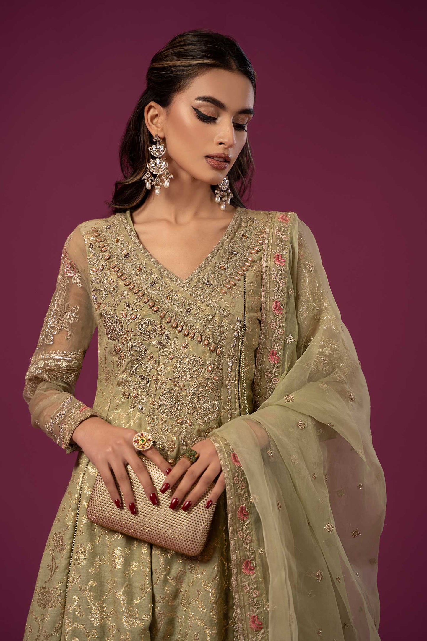 3 Piece Embroidered Cotton Lurex Jacquard Suit