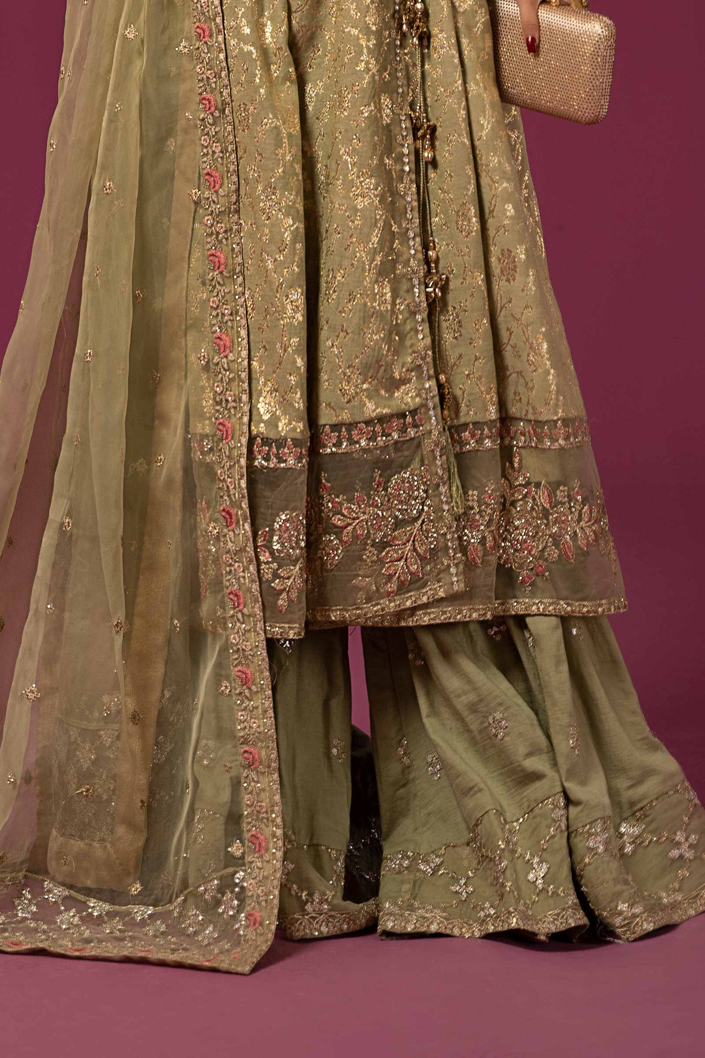 3 Piece Embroidered Cotton Lurex Jacquard Suit