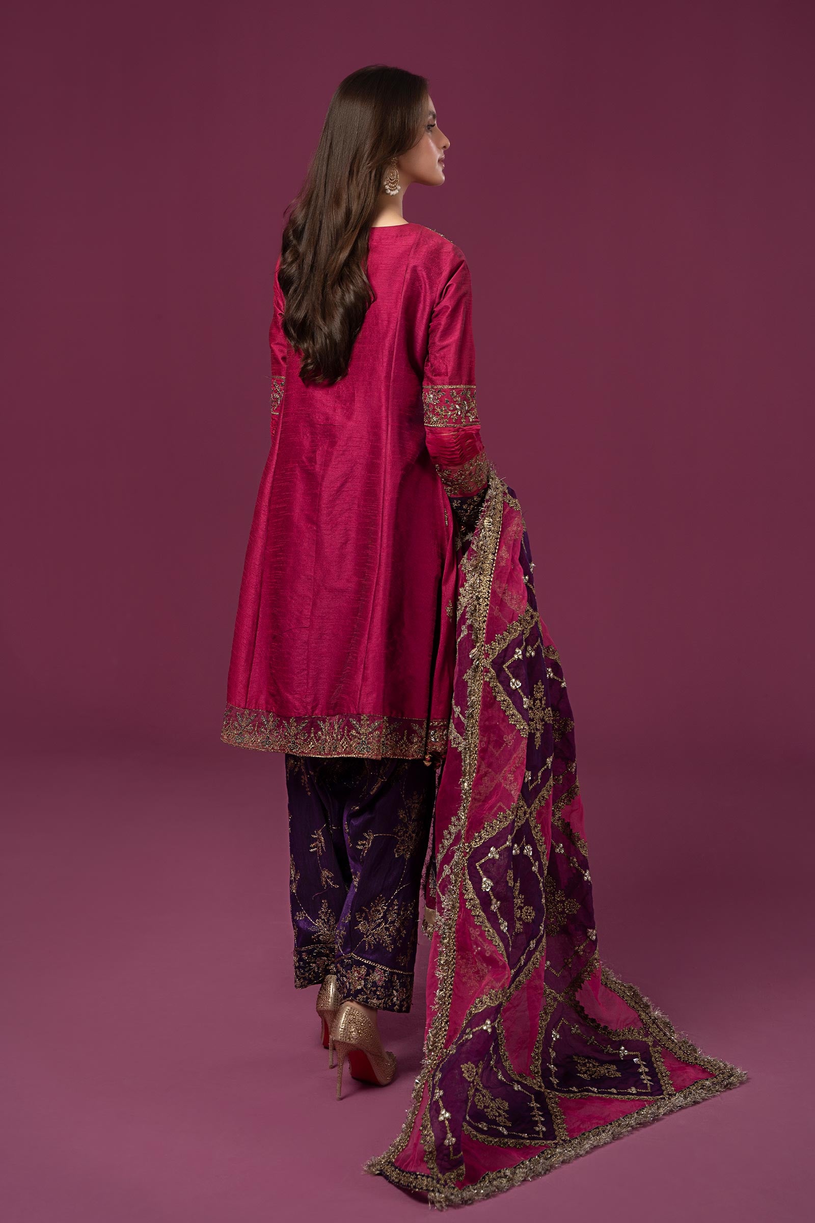 3 Piece Embroidered Raw Silk Suit