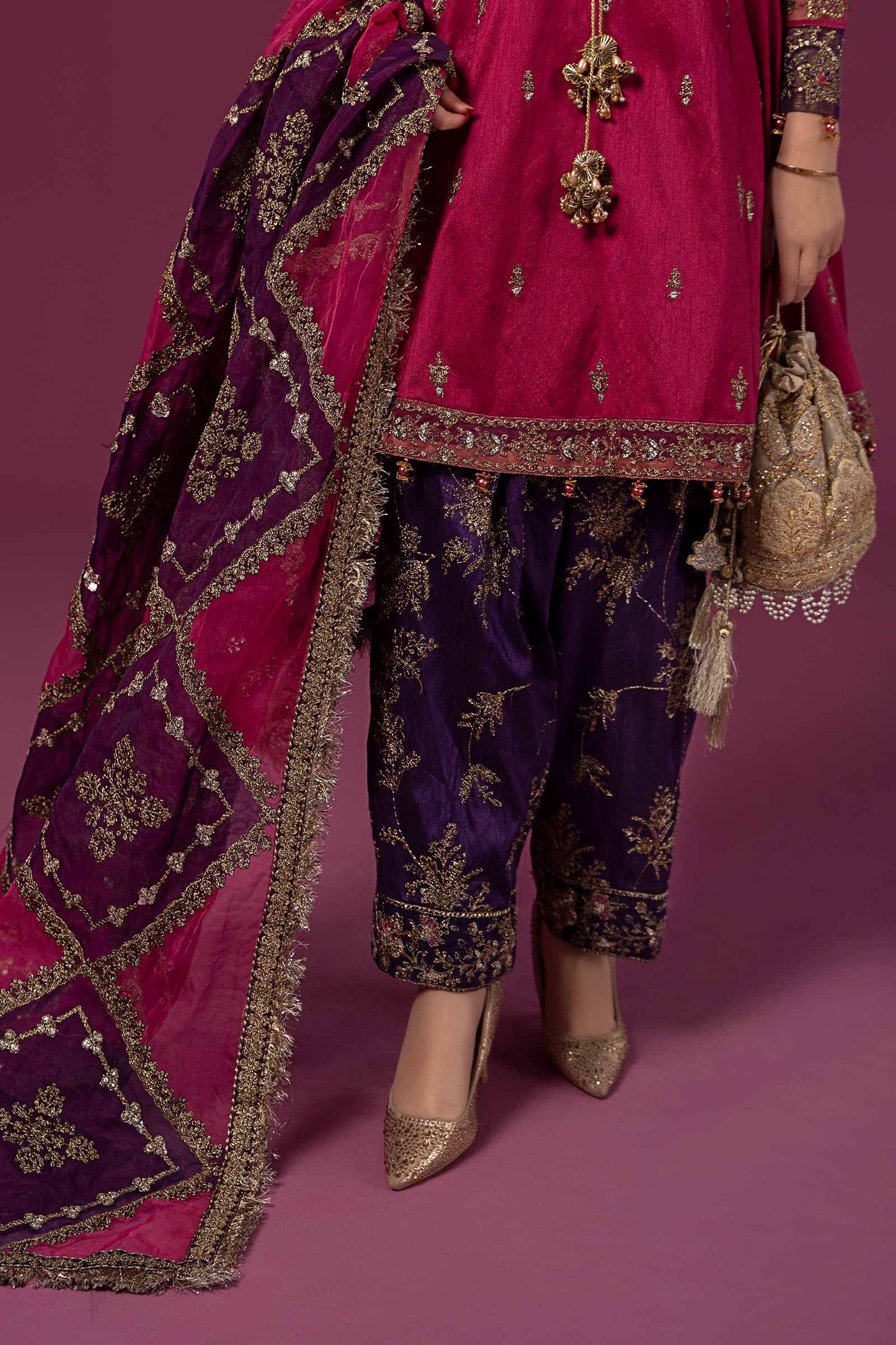3 Piece Embroidered Raw Silk Suit