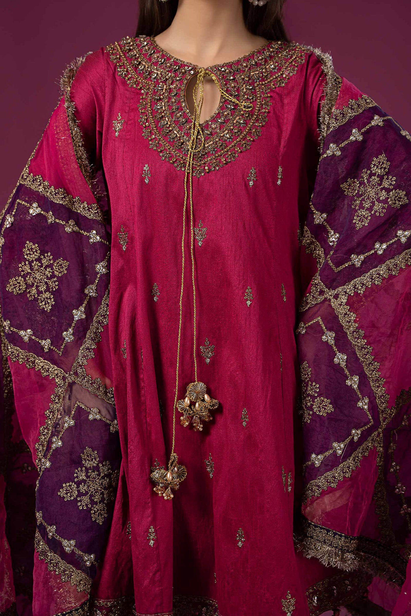 3 Piece Embroidered Raw Silk Suit