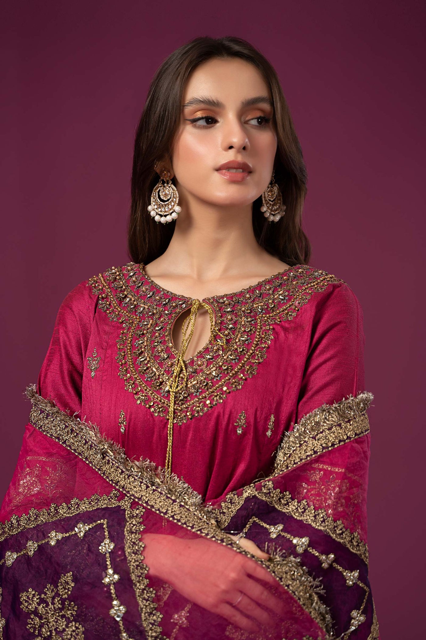 3 Piece Embroidered Raw Silk Suit