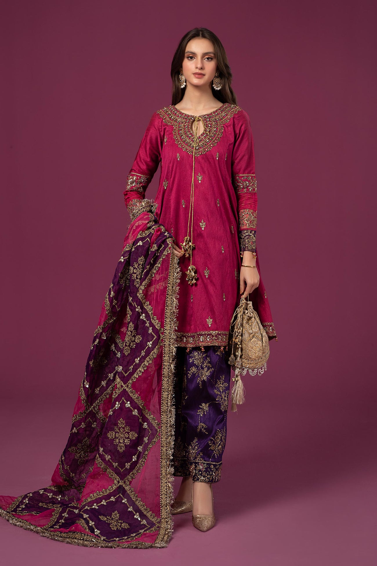 3 Piece Embroidered Raw Silk Suit