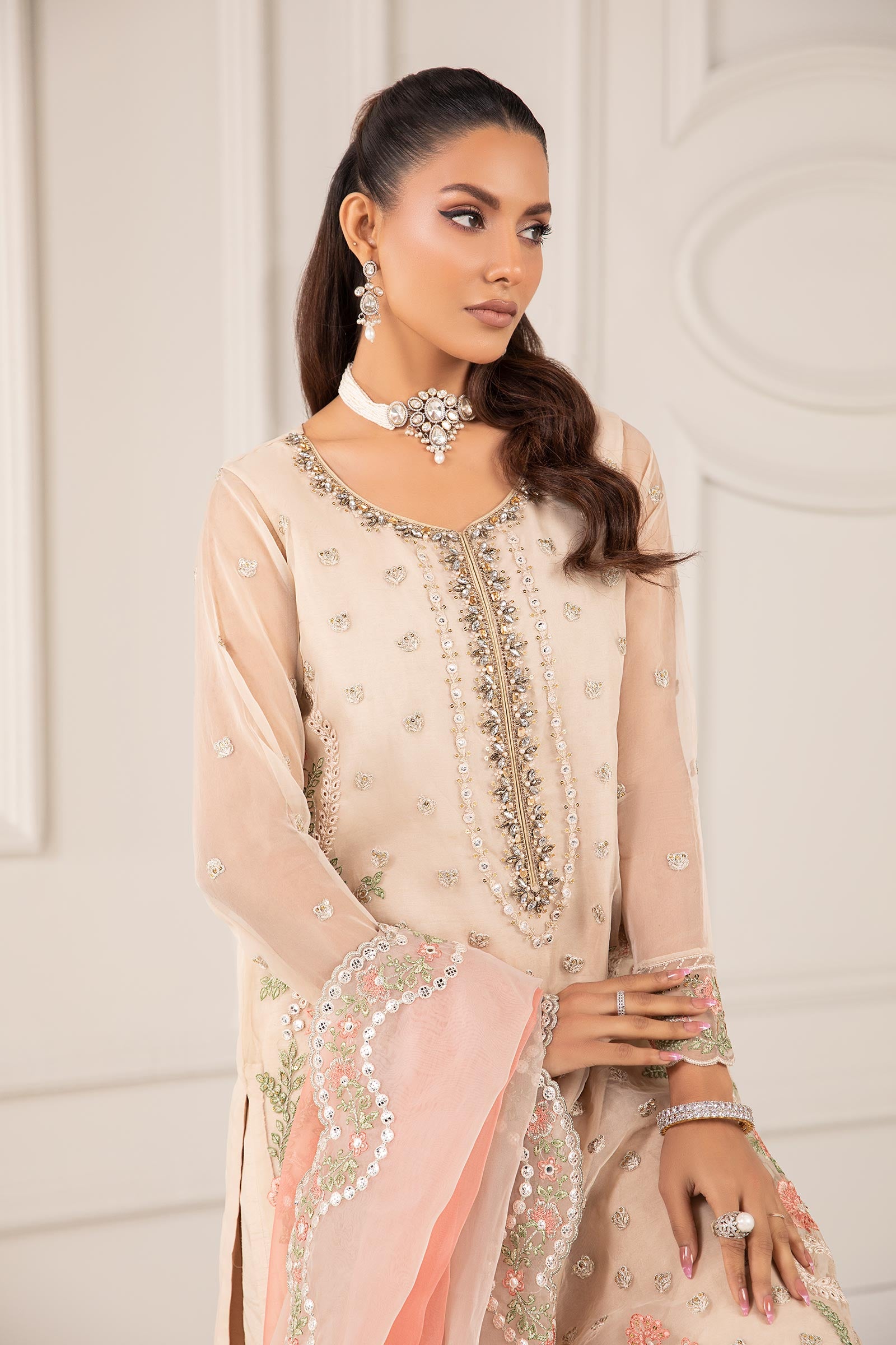 3 Piece Embroidered Organza Suit