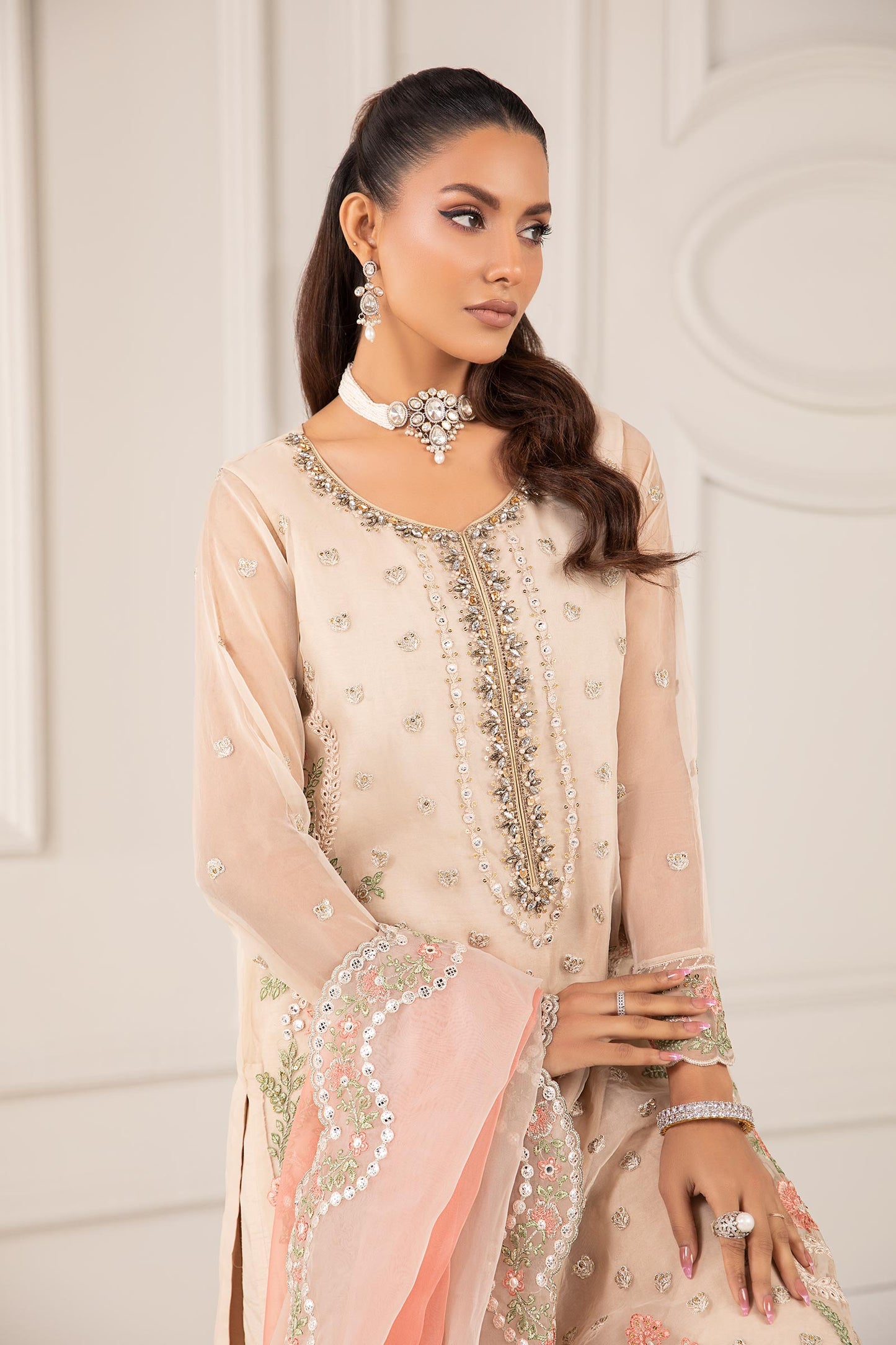 3 Piece Embroidered Organza Suit
