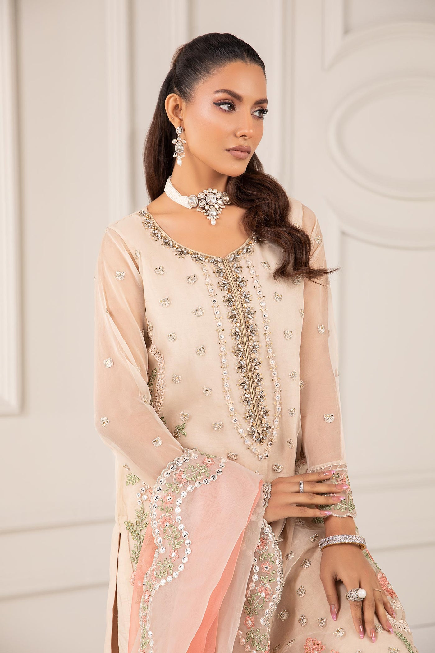 3 Piece Embroidered Organza Suit