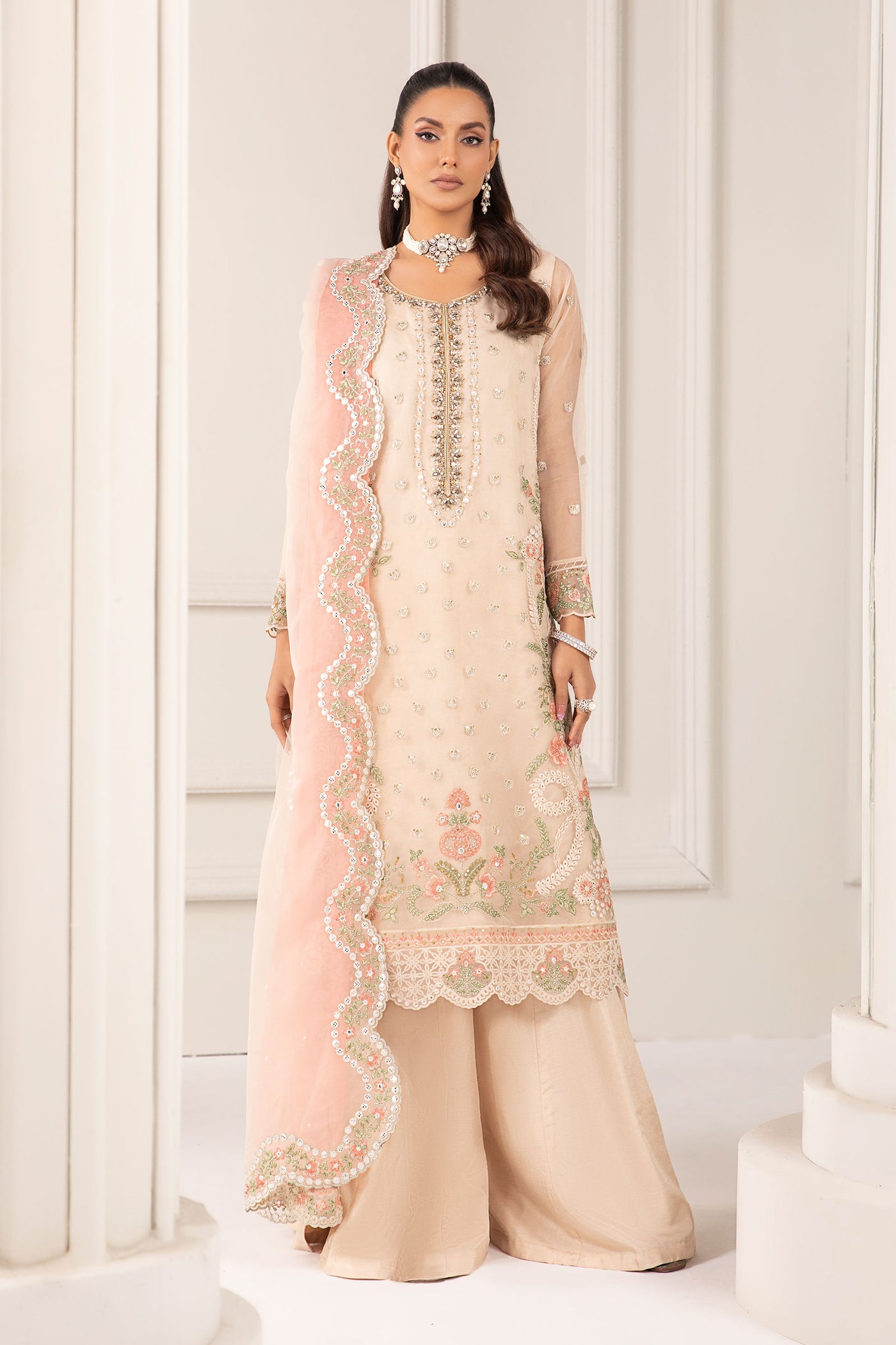 3 Piece Embroidered Organza Suit