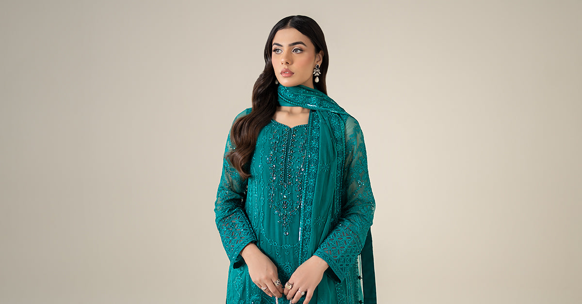 3 Piece Embroidered Chiffon Suit