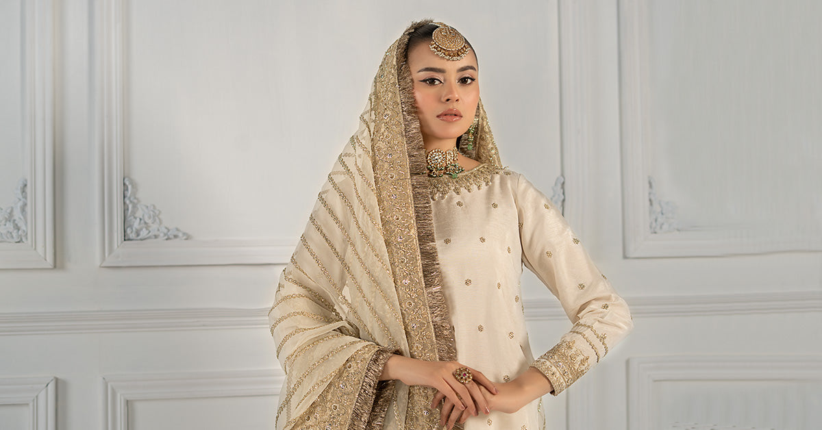 3 Piece Embroidered Raw Silk Suit