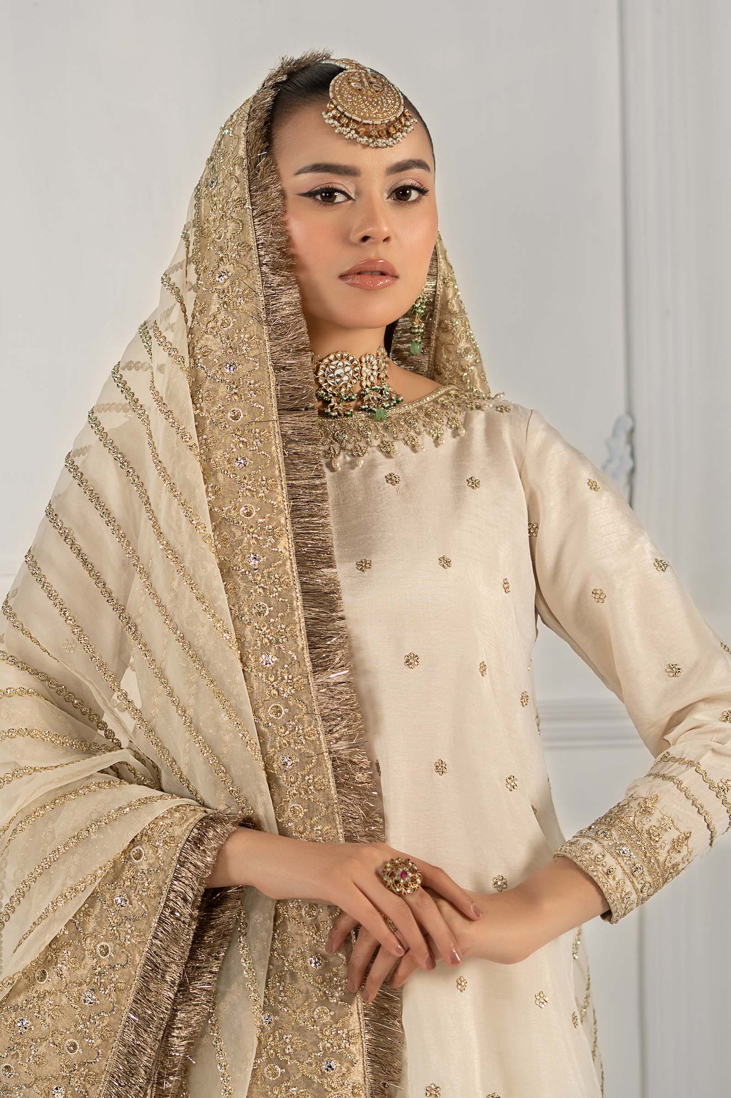 3 Piece Embroidered Raw Silk Suit