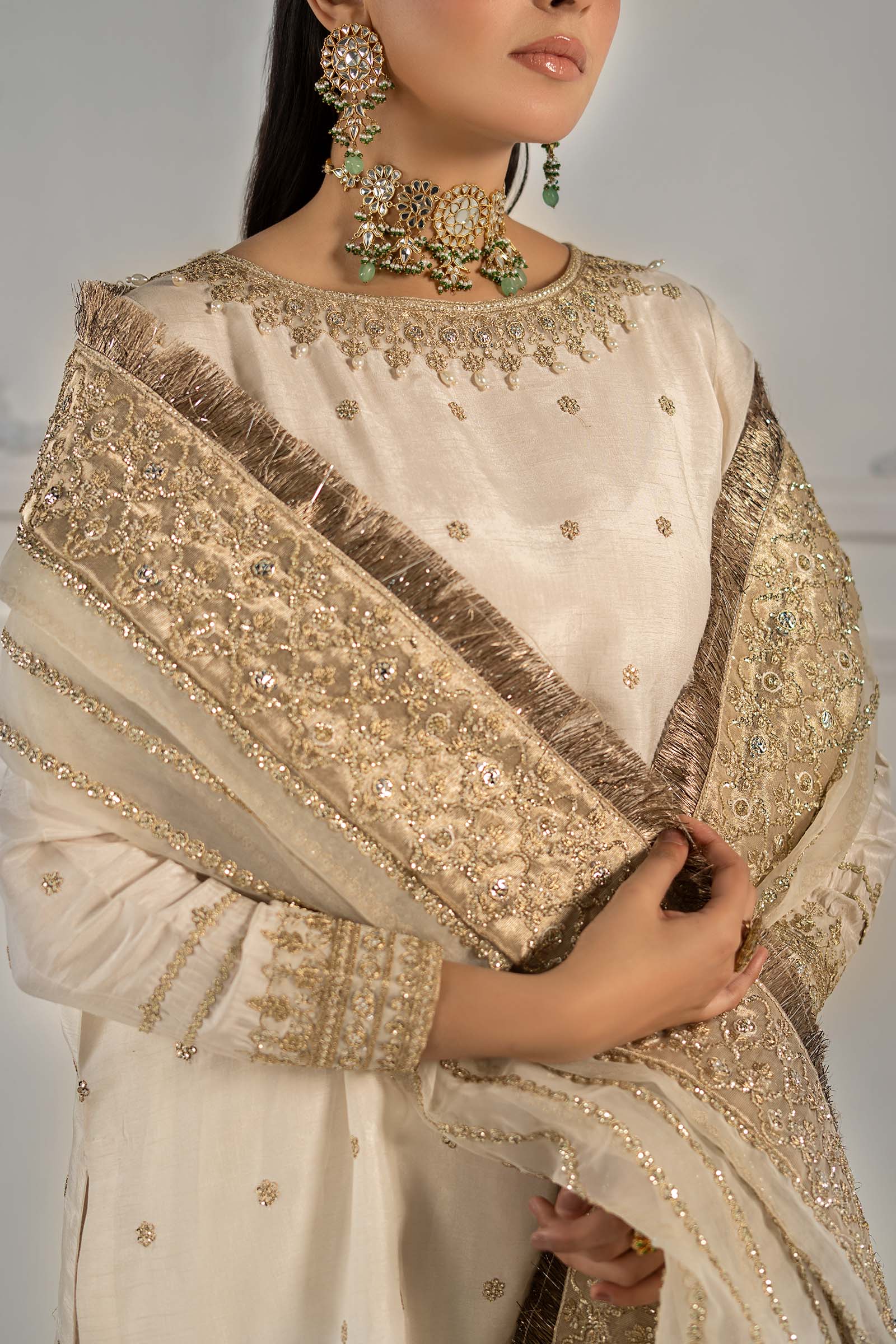 3 Piece Embroidered Raw Silk Suit