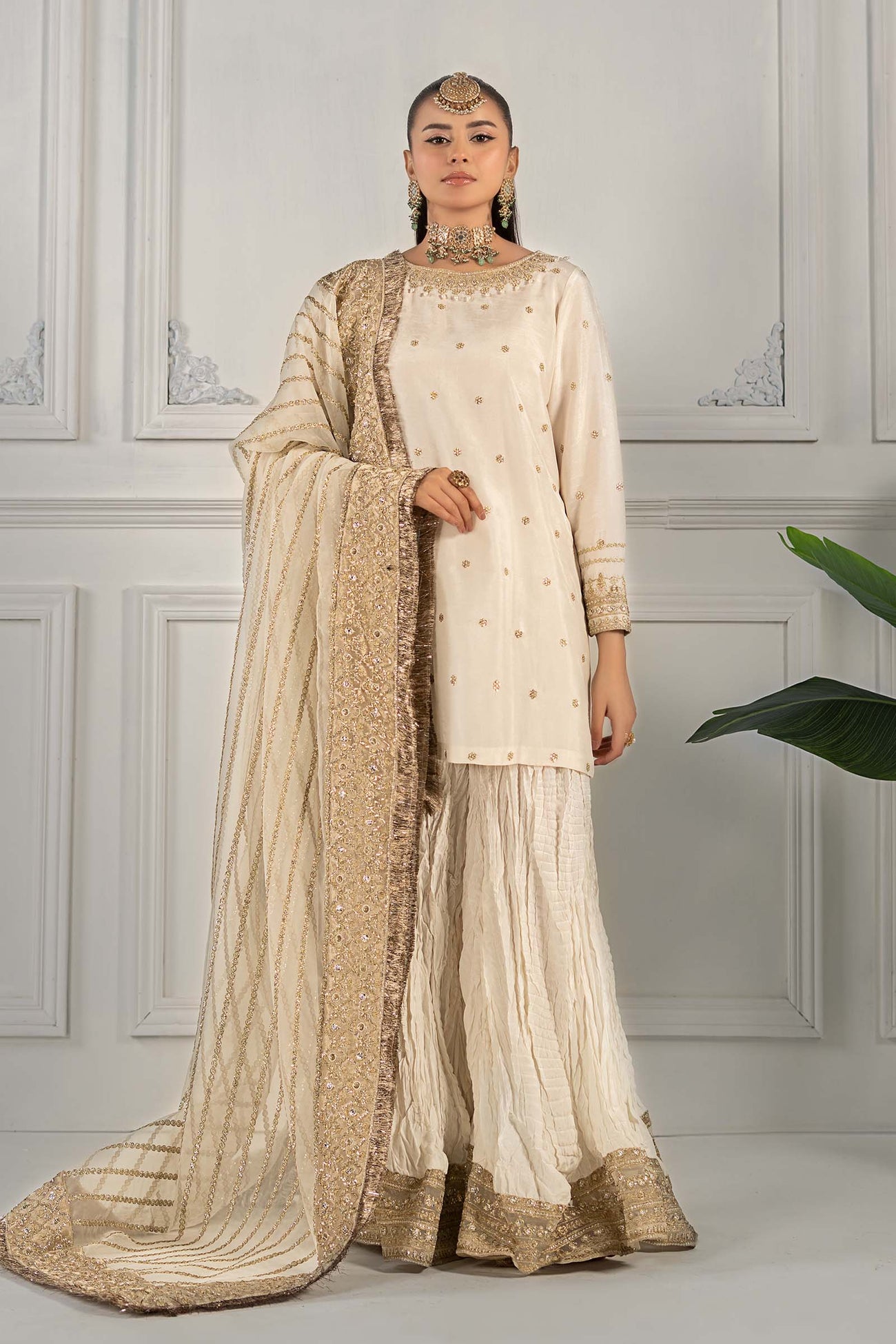3 Piece Embroidered Raw Silk Suit
