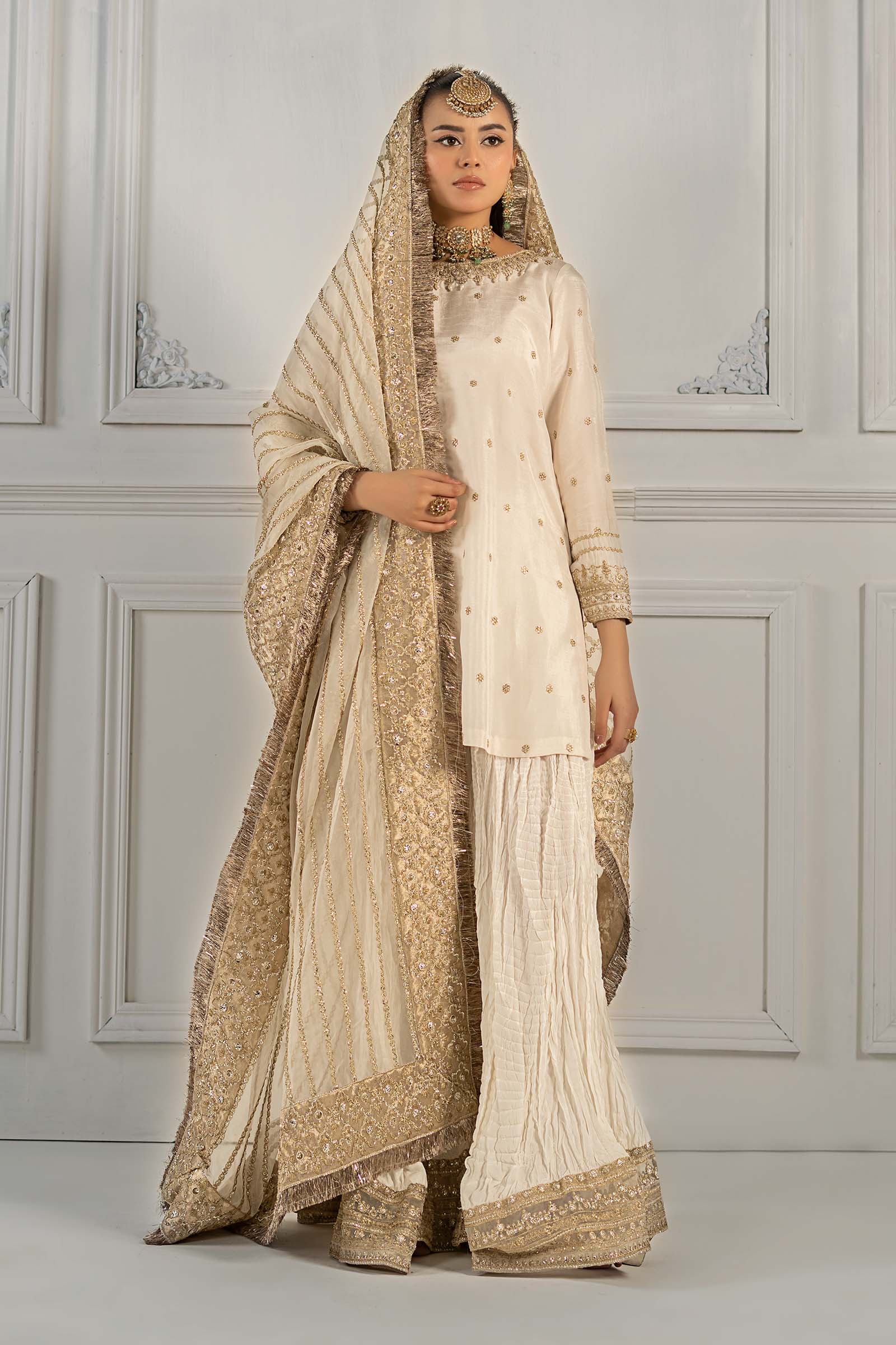 3 Piece Embroidered Raw Silk Suit