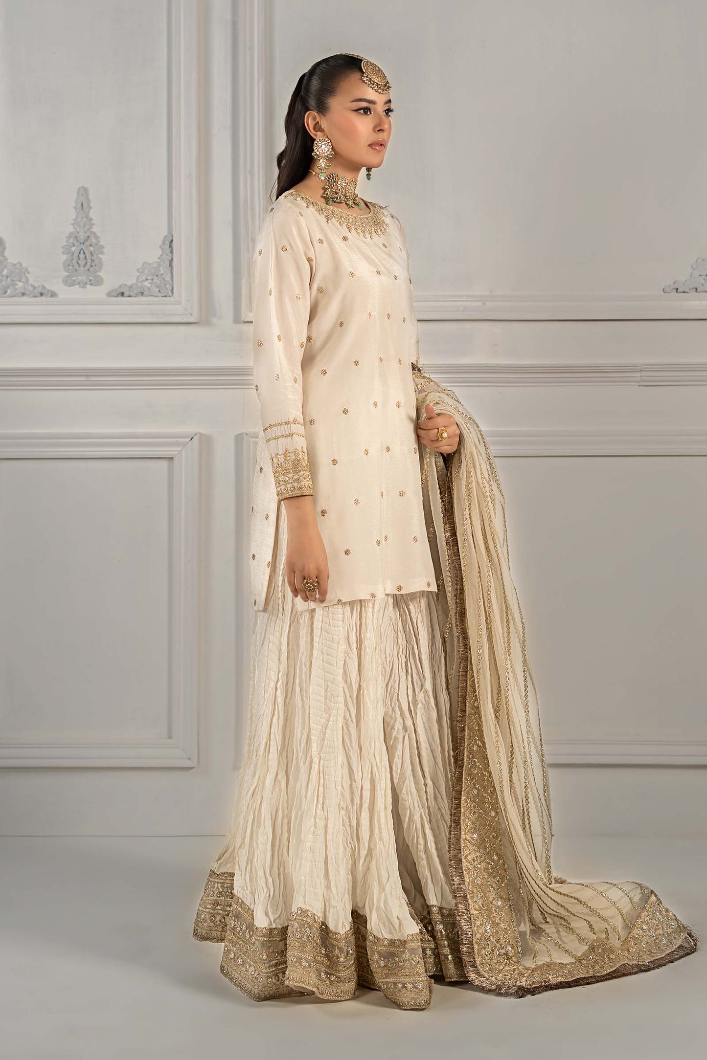 3 Piece Embroidered Raw Silk Suit