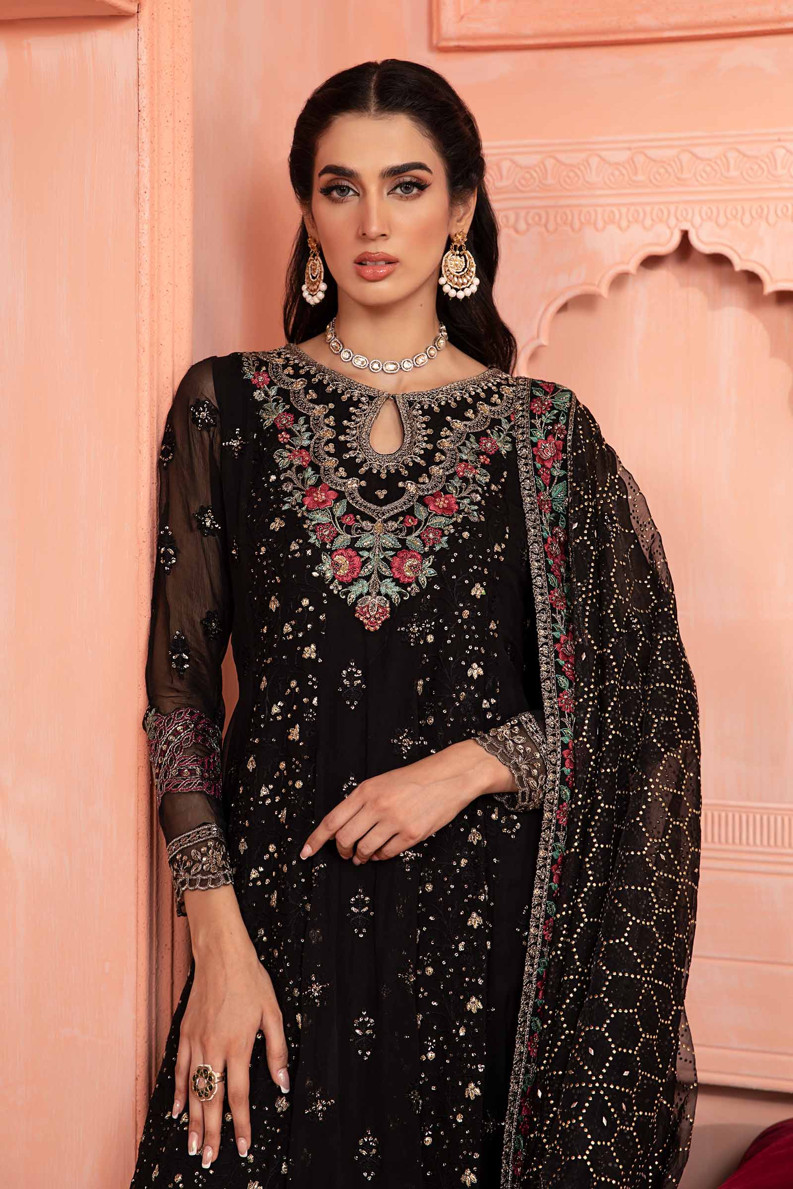3 Piece Embroidered Bamber Chiffon Suit